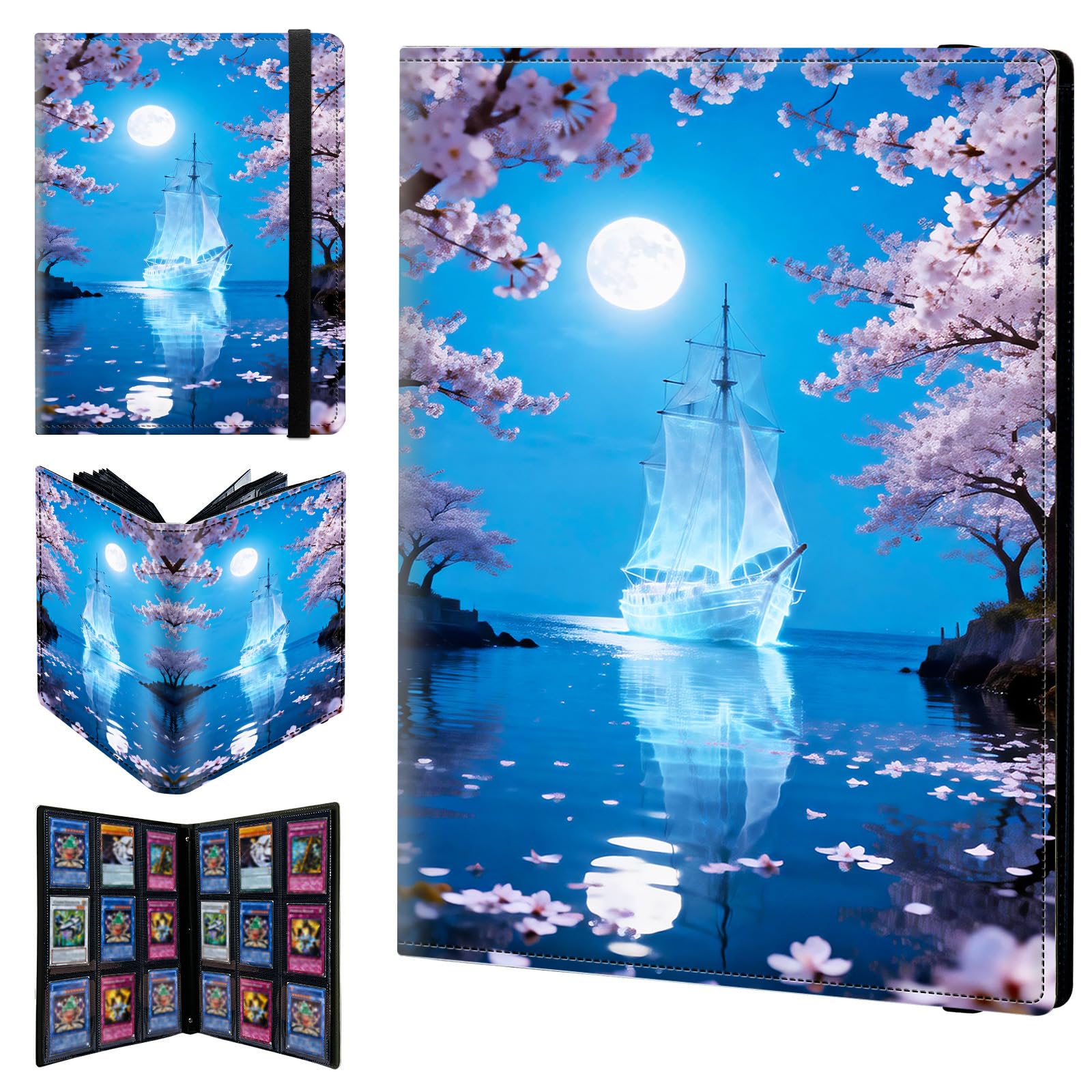 9 Pocket Trading Card Binder 540 Side Loading Pocket Album with Cherry Blossom Tree and Ship Pattern Design Card Binder for Sports Cards & Game Cards — image 1