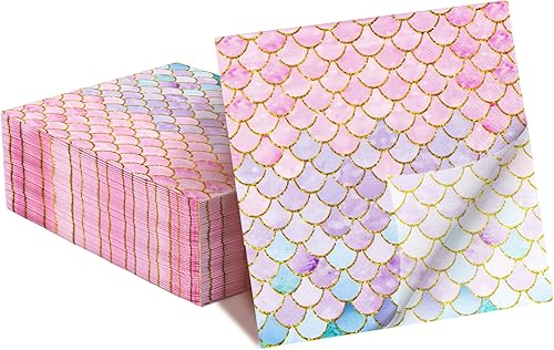 120 servilletas de fiesta con escamas de sirena, papel de 2 capas, 13 x 13 pulgadas, suministros para fiesta de cumpleaños de sirena