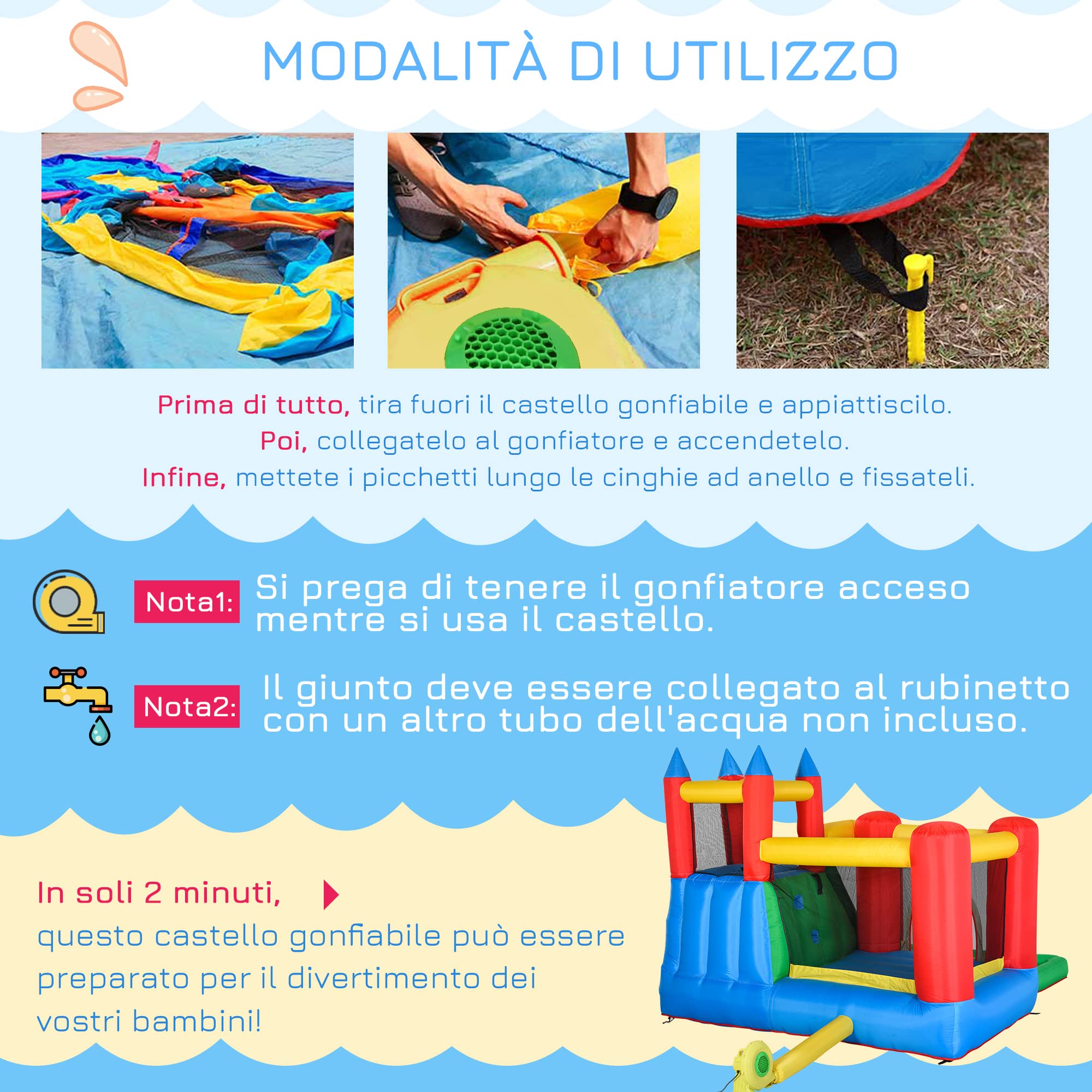 Outsunny Gioco Gonfiabile per Bambini 3-8 Anni con Scivolo, Trampolino, Piscina, max 4 Bambini, 330x245x215cm