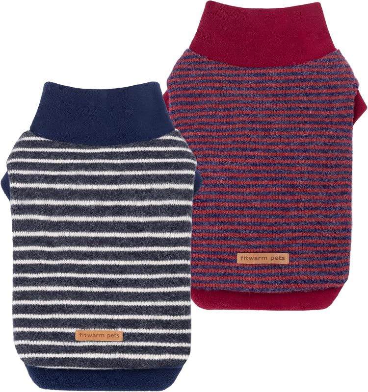 Suéter listrado para cães pequenos Fitwarm, malha confortável, XL, pacote com 2