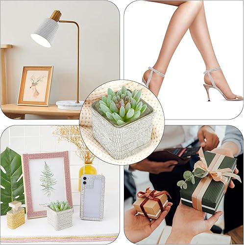 Miniatura 7 de Cinta de diamantes de imitación plateados, tiras autoadhesivas de diamantes de imitación de 3 yardas, cinta de diamantes de imitación con purpurina,