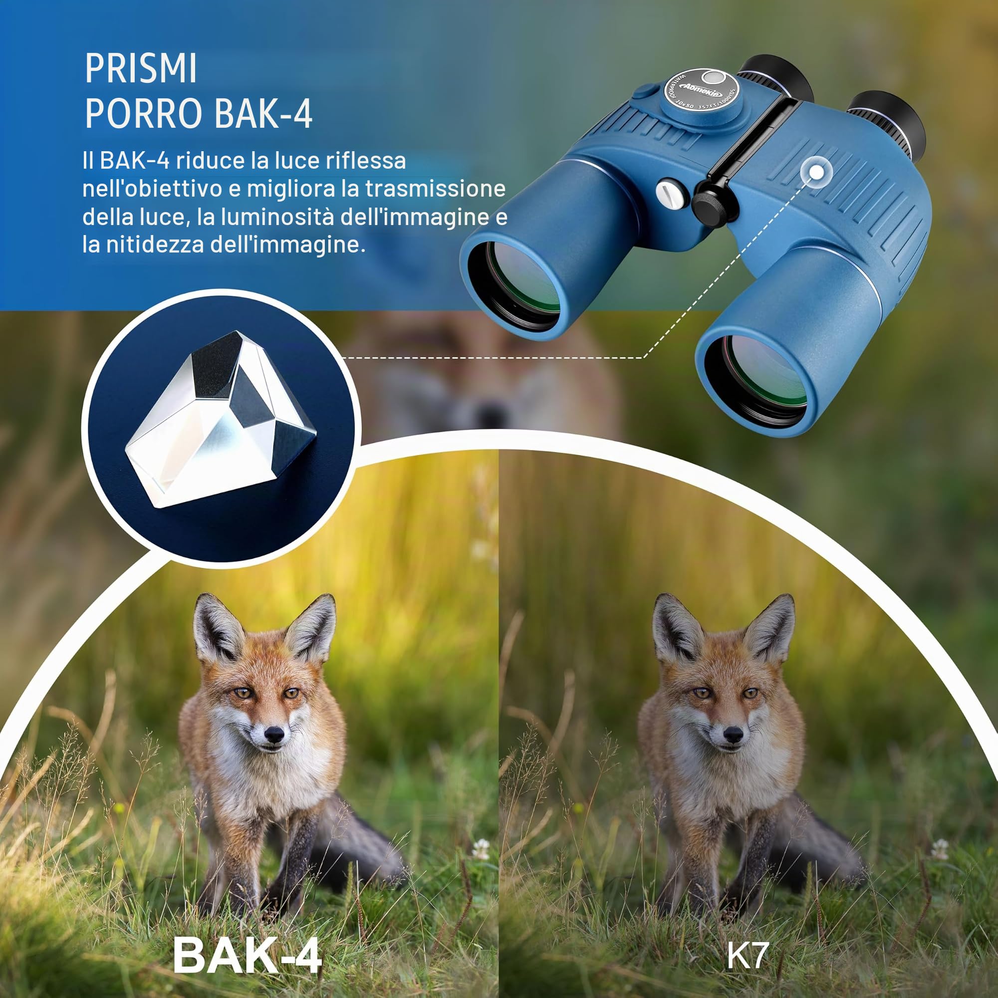 Aomekie Binocolo Marino 10x50 con Bussola Illuminata e Telemetro, Binocolo Professionale Lungo Raggio, Impermeabile IPX7 e Galleggiante, Ideale per Navigazione, Pesca e Sport Acquatici