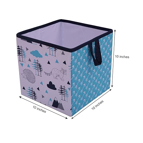 Miniatura 2 de Bacati Woodlands - Caja de almacenamiento de algodón para niños, pequeña, color aguamarinaazul marino y gris