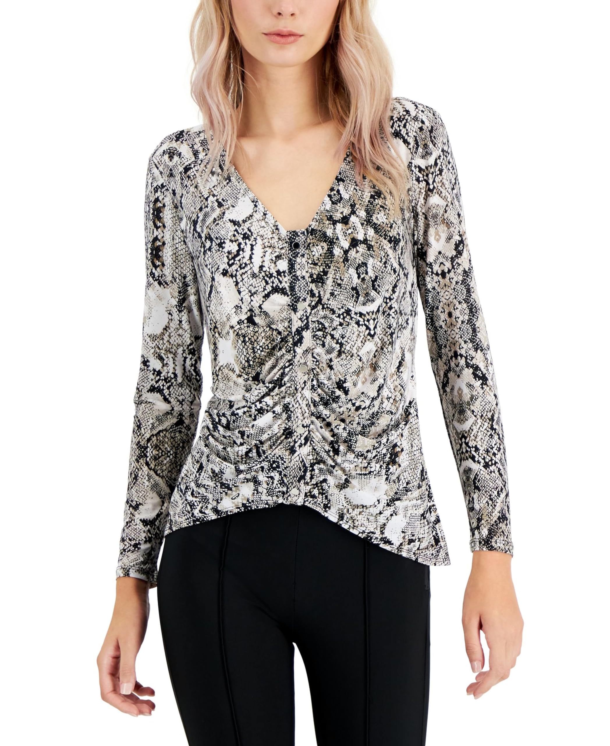 Petite Print Ruched Top