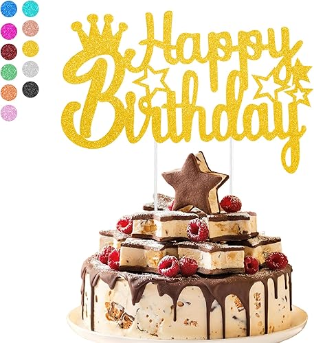 Decoración para tartas de cumpleaños, decoración de pastel de cumpleaños, decoración de pastel de feliz cumpleaños, letrero dorado de feliz