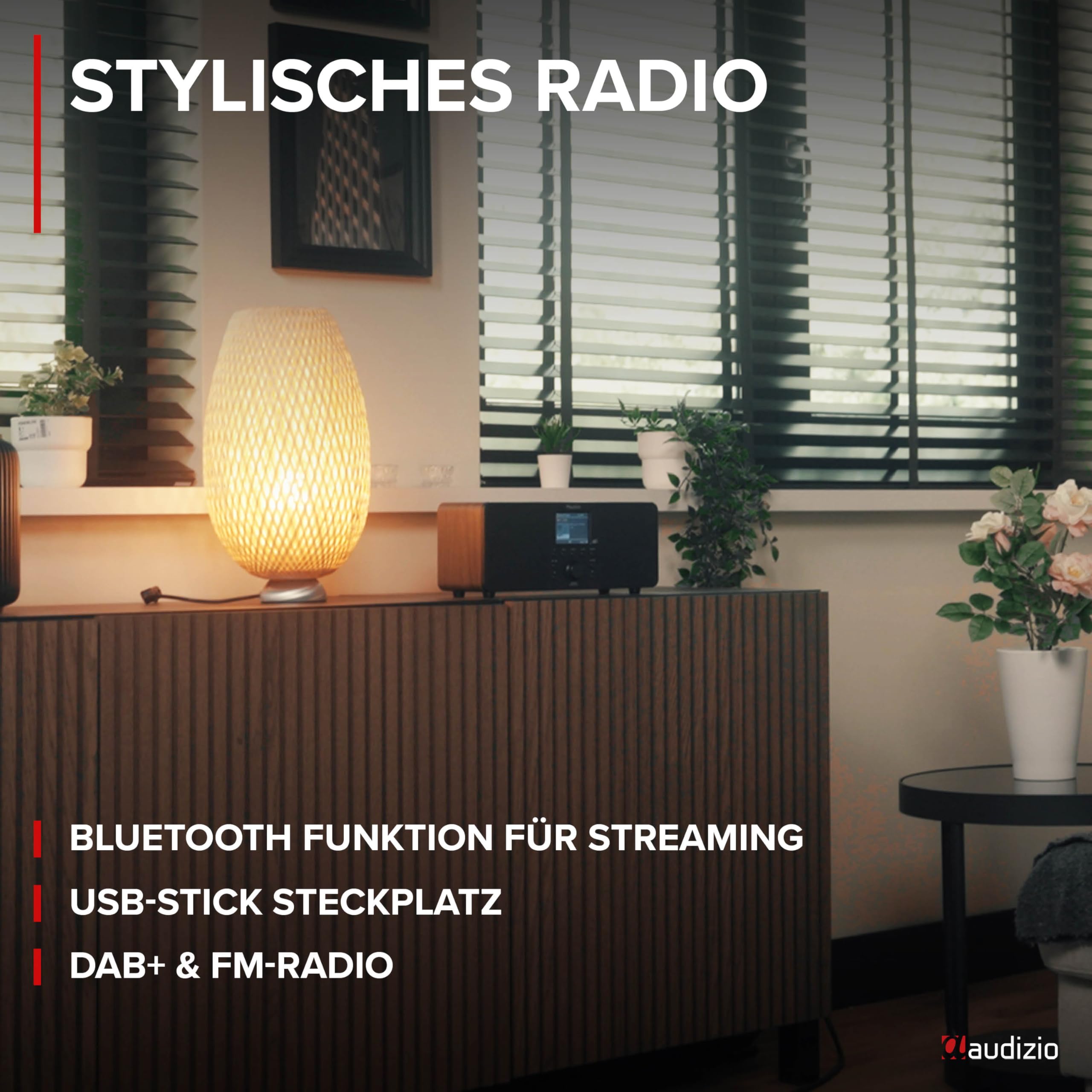Audizio Genua DAB Radio mit Bluetooth – Stereo DAB Plus Radio mit Fernbedienung, 60 Speicherplätze, Auto Scan, Line-Out, USB, Ideal für Zuhause und Unterwegs, Einfache Bedienung - Holz Look