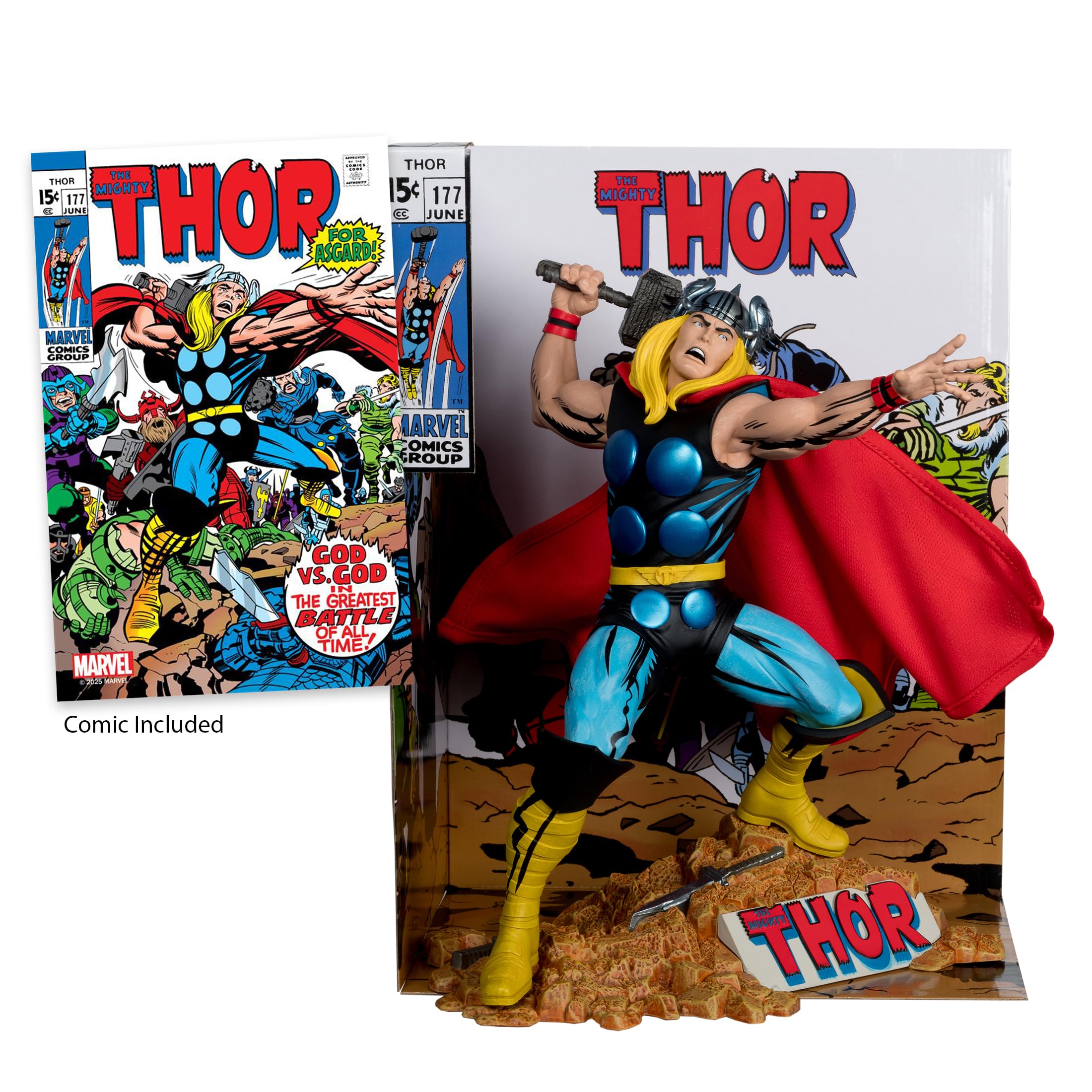 McFarlane Toys - Marvel Thor à l'échelle 1:6ème à Collectionner avec scène et Bande dessinée (The Mighty Thor #177)