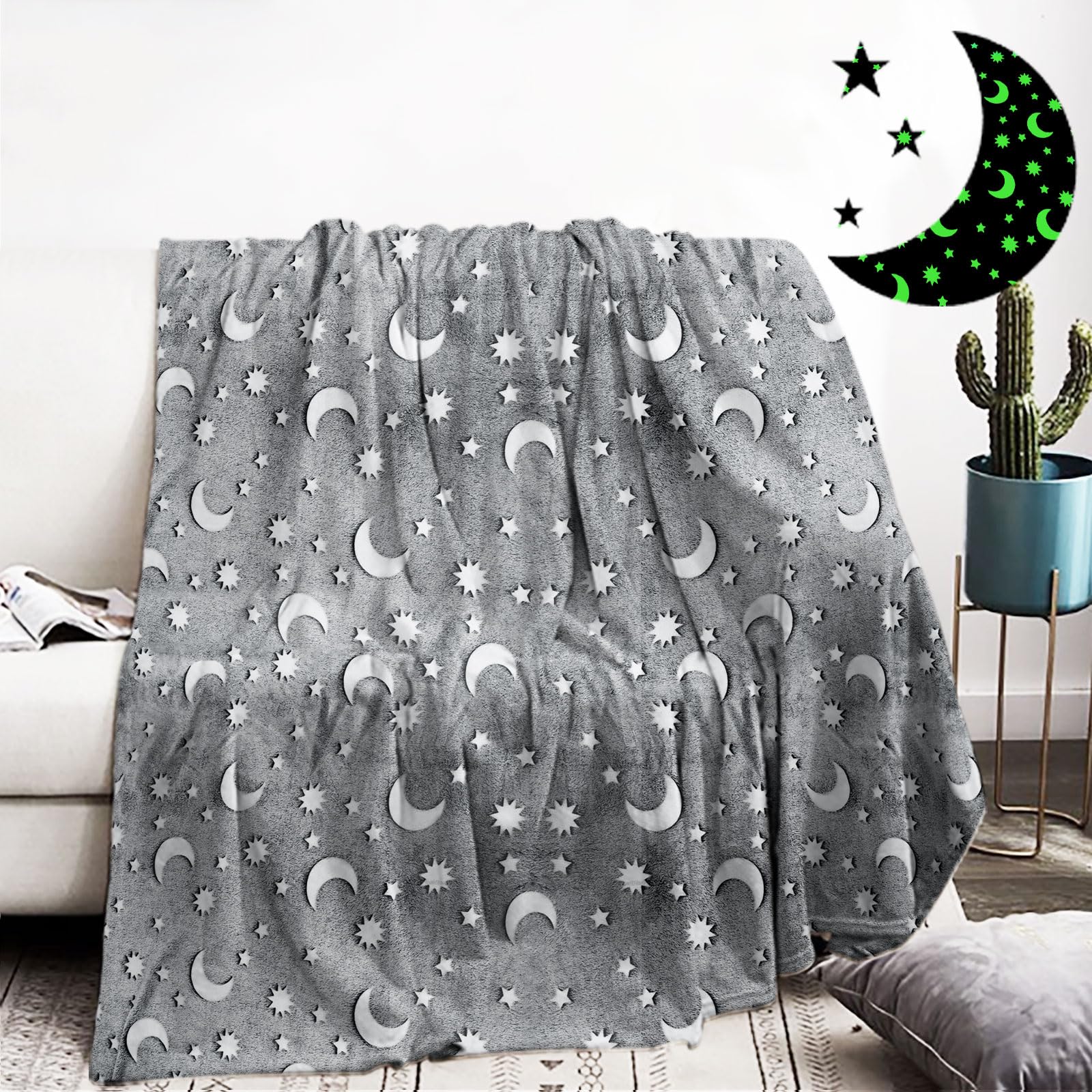 Kuscheldecke Leuchtet im Dunkeln 150x200cm, Leuchtet Flanell Fleece Decke, Weiche und Warme Sofa Decke, Urlaub Geburtstagsgeschenke für Jungen Mädchen (M, 150x200cm)