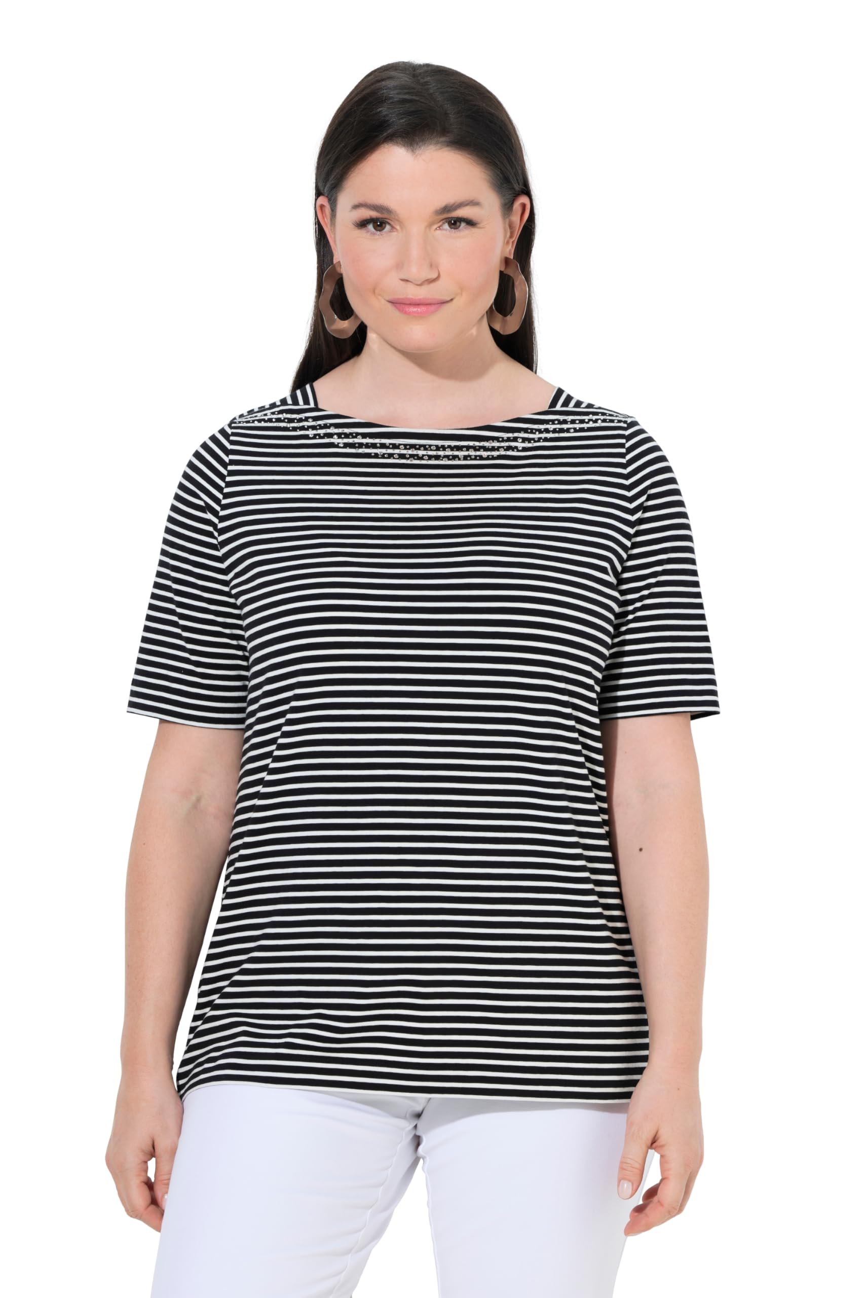 Ulla Popken Damen große Größen Übergrößen Plus Size T-Shirt, Ringel, U-Boot-Ausschnitt, Halbarm, Pima Cotton 846794