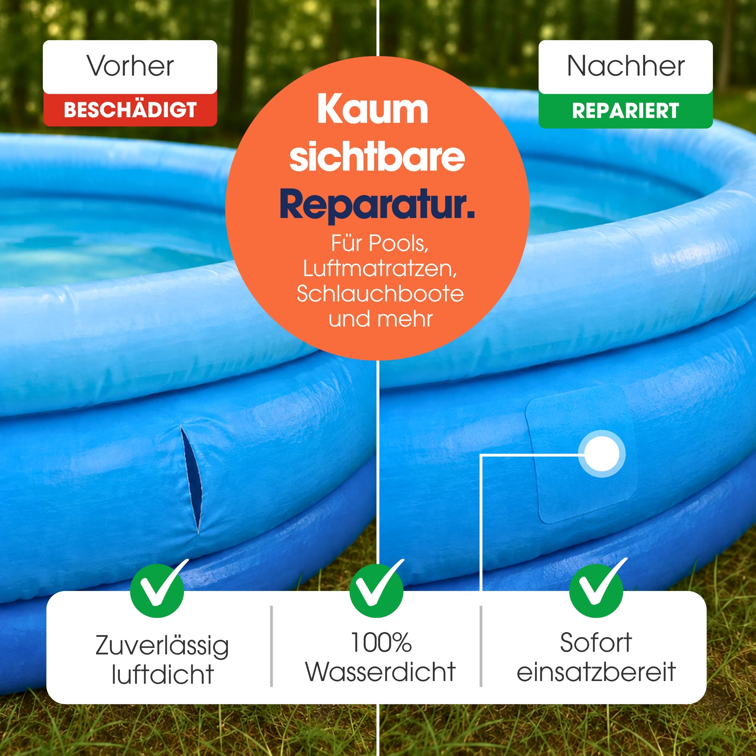 Pool Reparatur Flicken selbstklebend | robust & wasserfest | Poolfolie, Whirlpool, Luftmatratze & Wasserplane reparieren | Vorratspack | 2,5 m x 200 mm | (RAL5012) Lichtblau