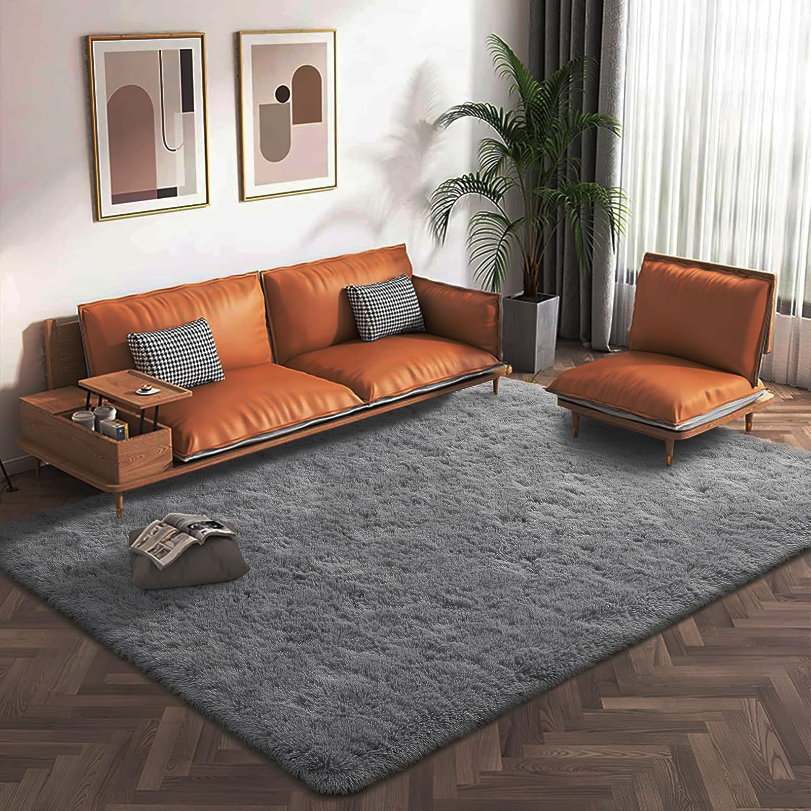 Tapis de sol moelleux shaggy moderne 202x296 cm décoration salon