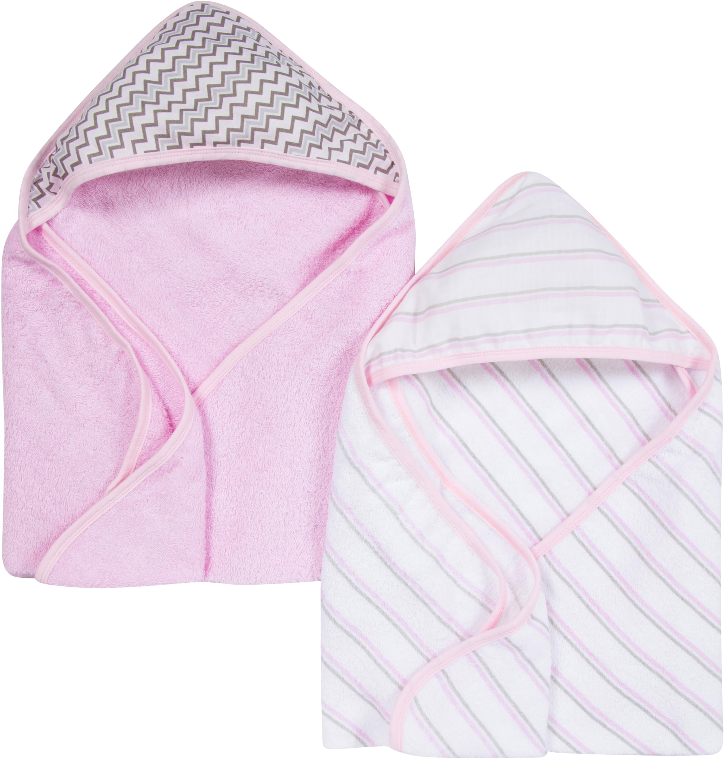 Baby Hooded Bath Towel - Super Soft Terry Cloth with Muslin Hood - Naturally Absorbent for Quick Drying - Gentle on Baby’s Skin - Durable &amp; Long-Lasting - Perfect for Newborns &amp; Infants (Pink, 2-Pack)