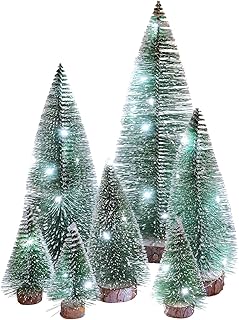 VEYLIN Mini Christmas Tree, 7PCS Artificial Mini Christmas Tree Decorations Small Snow Christmas Tree with Lights Mini Pine Tree for Winter DIY Crafts