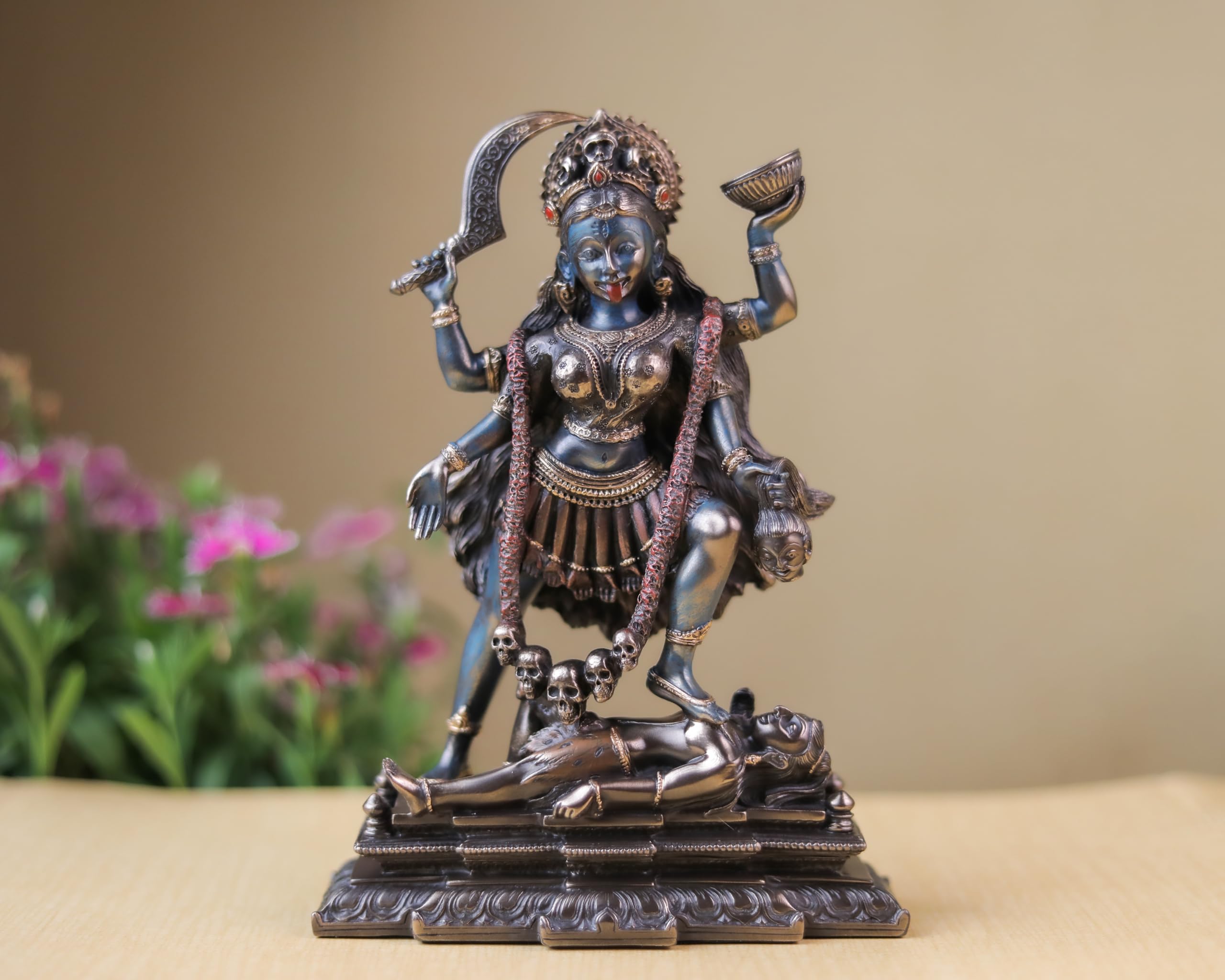 Spiritualityarts Maa Kali Statue - 8 Inches Kalika Statue/Mahakali/Hindu Goddess/Tantric Goddess/Goddess of Time/Creation/Destruction/Power/Bronze Finished Cold cast Resin (650 gram Approx)