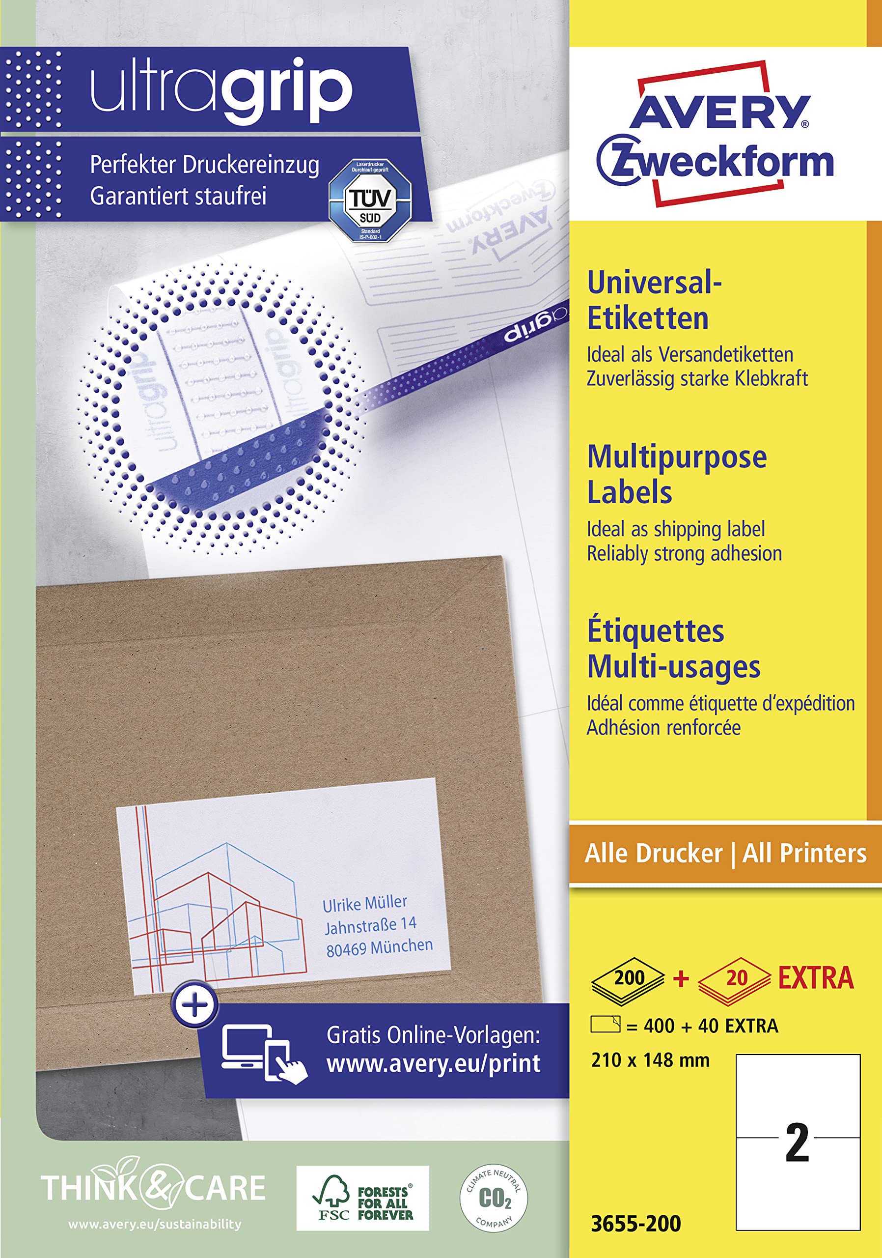 Avery 400 Étiquettes Autocollantes 210x148mm Blanc Laser Jet d'Encre (3655)