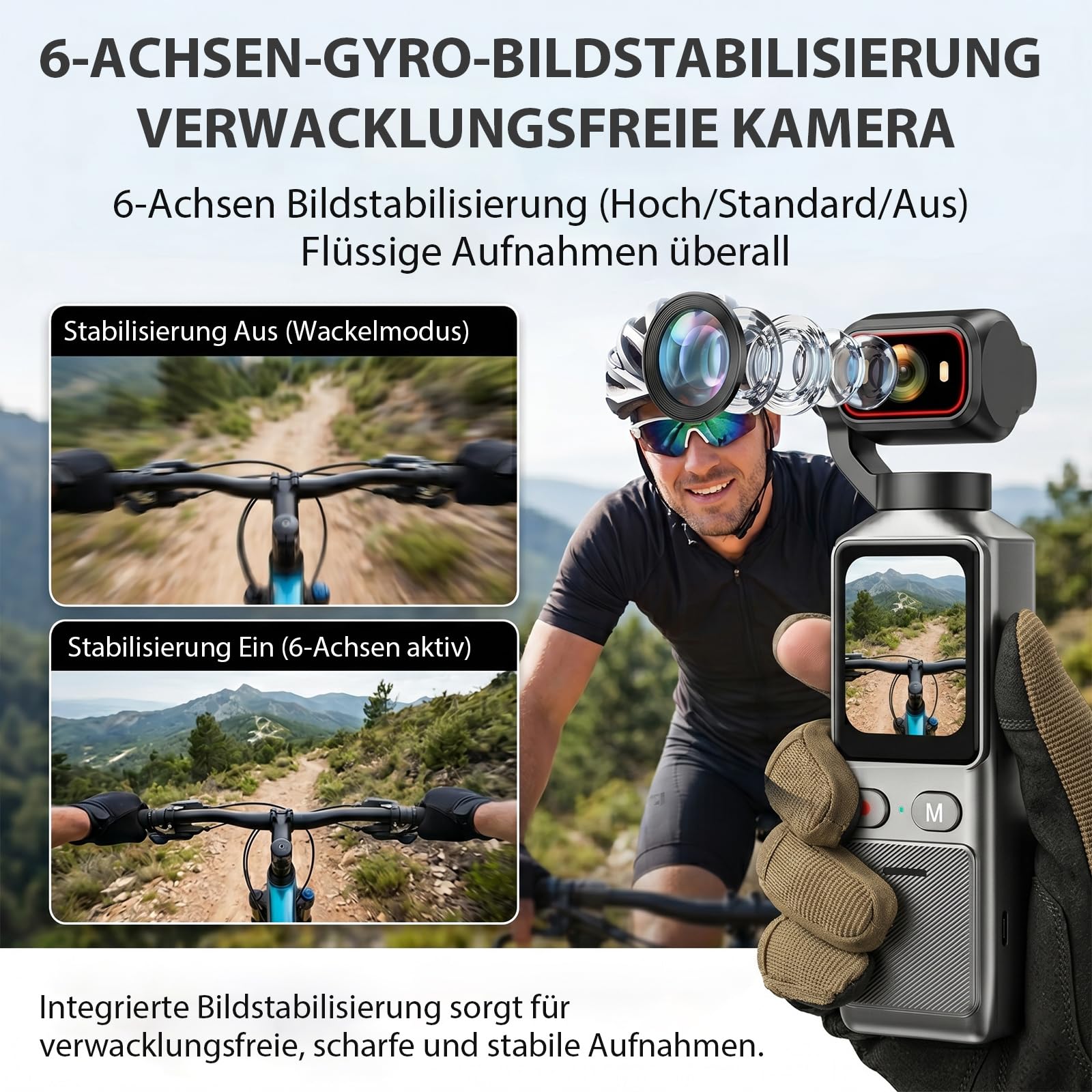 4K Körperkamera POV Vlogging Kamera Taschen Bodycam 180° drehbarem Objektiv, 1,69" Touchscreen, EIS Stabilisierung, Body Camera für Sport Vlogging Radfahren Camping