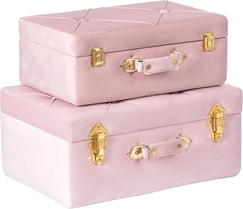 Miniatura 3 de Vintiquewise Maleta decorativa de terciopelo copetudo, juego de 2 copetudos, color rosa
