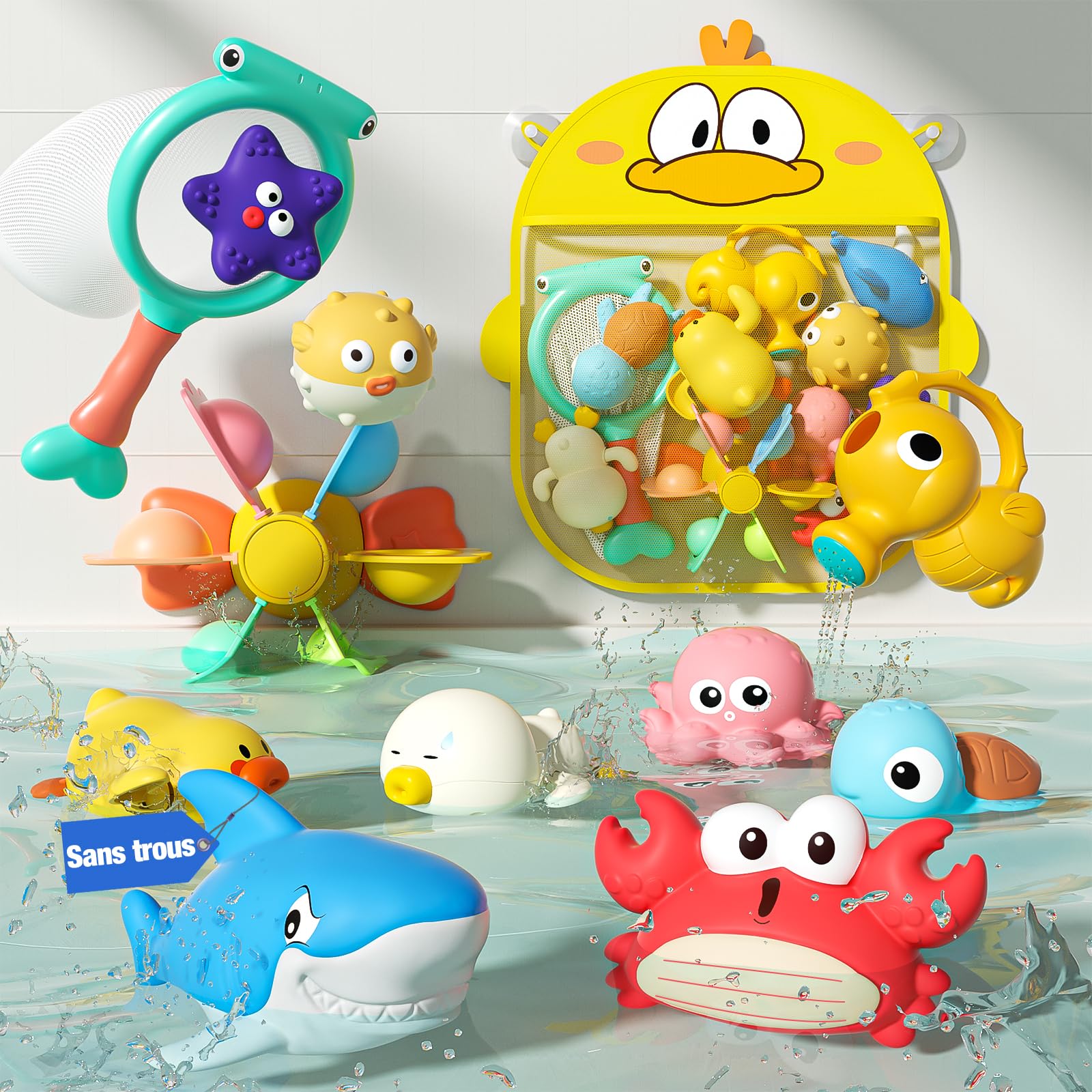 KADAYAY sans Moisissures Jouet de Bain Bébé 6+ Mois, 12PCS sans Trou Ensemble de Jeux de Bain pour Enfants, Jeux Amusants pour Baignoire et Piscine, Cadeau Parfait pour Garçons et Filles