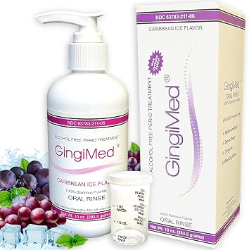 GingiMed .63% Stannous Fluoride Mouthwash with Xylitol | Alcohol-Free Fluoride Mouth Rinse | Periodontal Disease Treatment Caribbean Ice - 10 Ounce