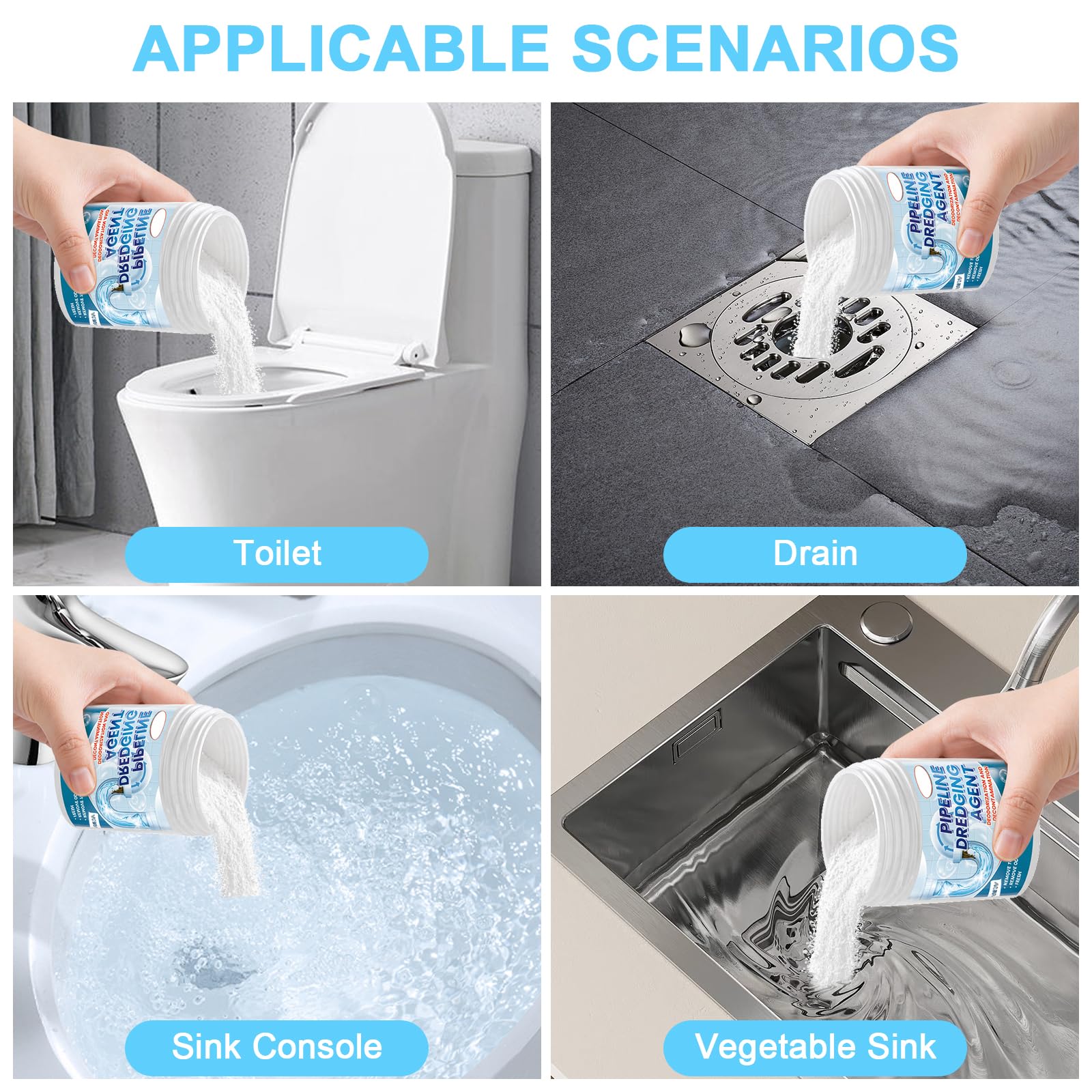 Desatascador Tuberías 2x260g, Limpiador de Desagües en Polvo, Desatascador Cañerías para Cocina, Baño, WC, Ducha y Fregadero