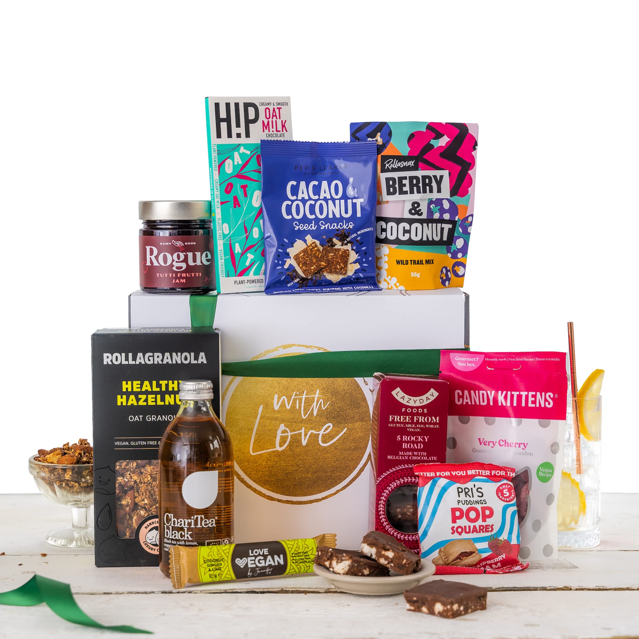 Hug in a Box, with Love Gift Hamper Basket, Luxury Gourmet Gifts for Women, Men or Couples, Dairy Free, Gluten Free and Vegan Chocolate by EDEN Treats