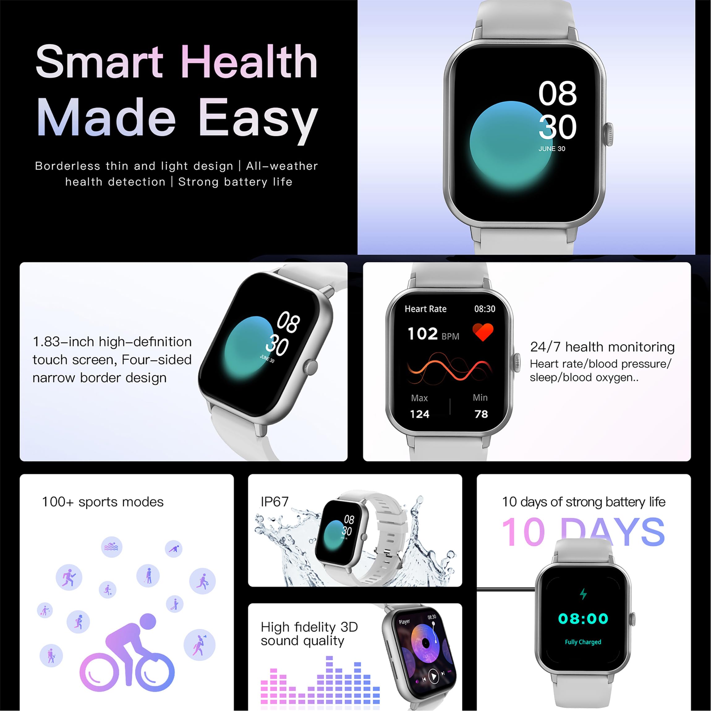 1,83'' AMOLED Smartwatch Uomo con Chiamate Bluetooth, 2026 Nuovo Orologio Fitness con 24/7 Monitor Temperatura Corporea Sonno e Cardiofrequenzimetro, SpO2, Orologio Sportivo 3ATM iOS Android (Argento)