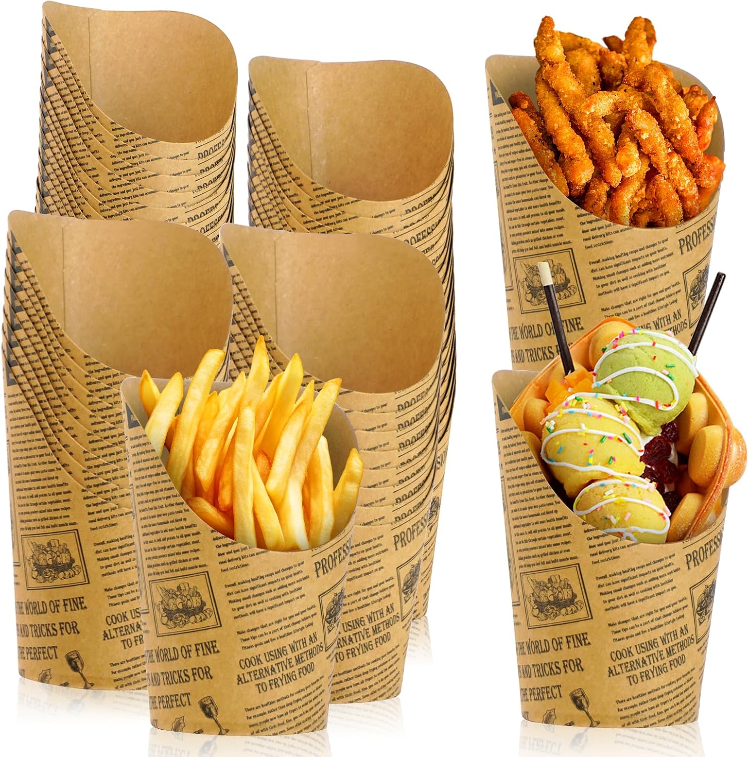 Pack of 50 Kraft Paper Cups 14 oz Snack Cups with Slanted Mouth for Chips