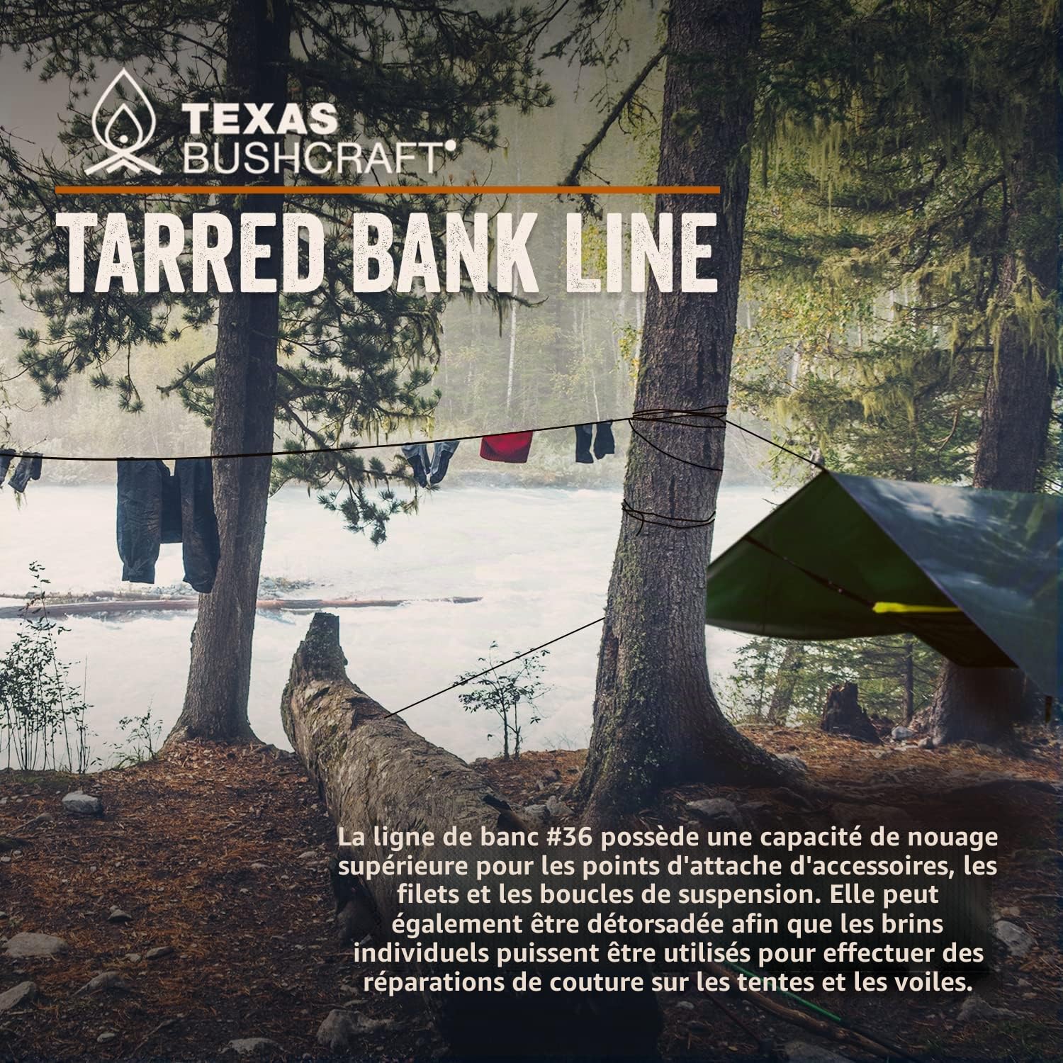 Texas Bushcraft Ficelle torsadée goudronnée en Nylon Noir #36 pour la pêche, Le Camping et la Survie en Plein air – Cordon de Ligne de Banque Solide et résistant aux intempéries pour trotline et Fil