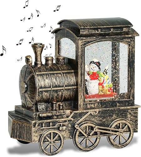 GenSwin Linterna de globo de nieve de Navidad, tren de remolino de agua, purpurina con temporizador de 6 horas, iluminación LED musical, funciona