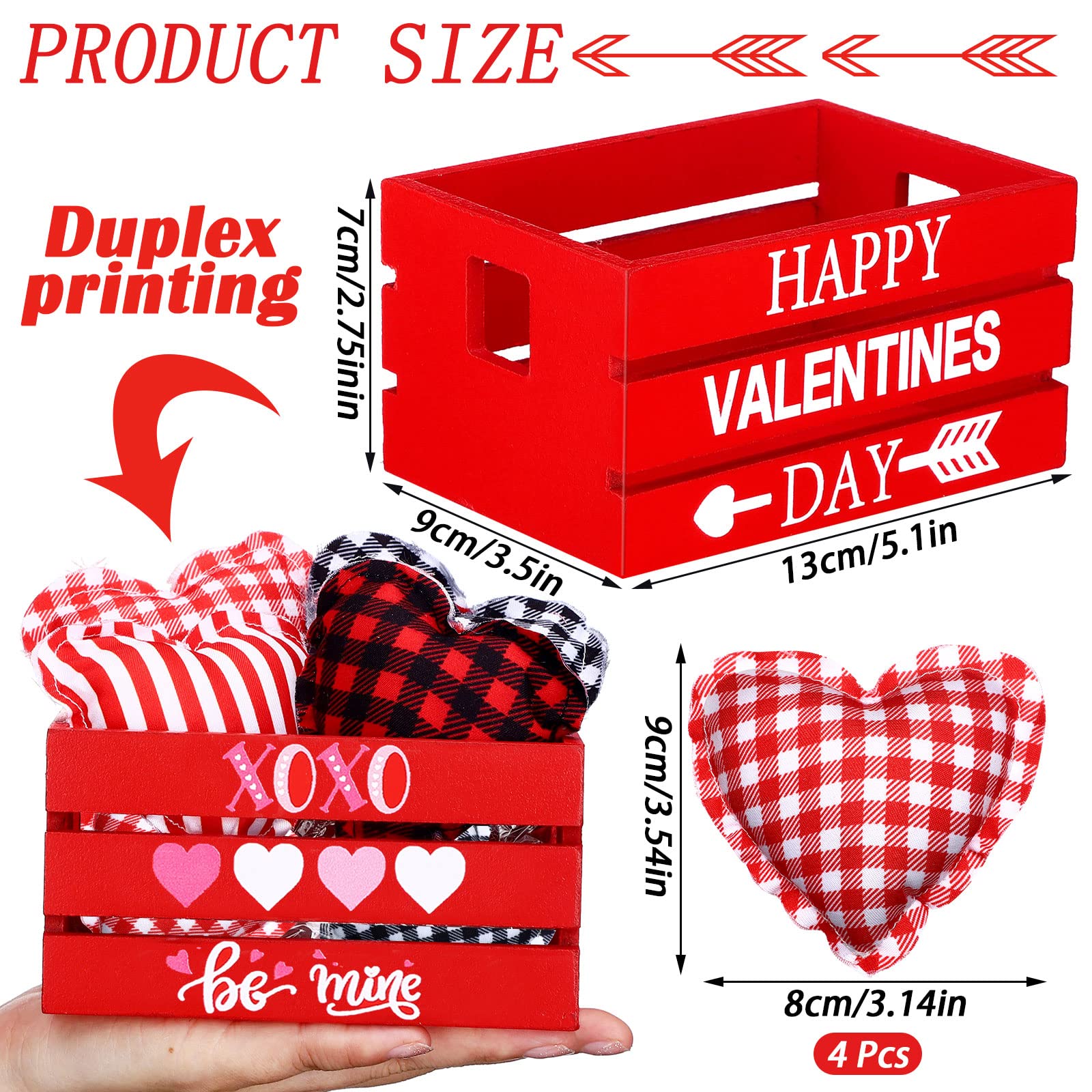 Bucherry Valentine's Day Decor Valentines Tiered Tray Decor Heart Centerpiece Mini Crate Decorations Fresh Table Sign Decor for Home Kitchen Harvest