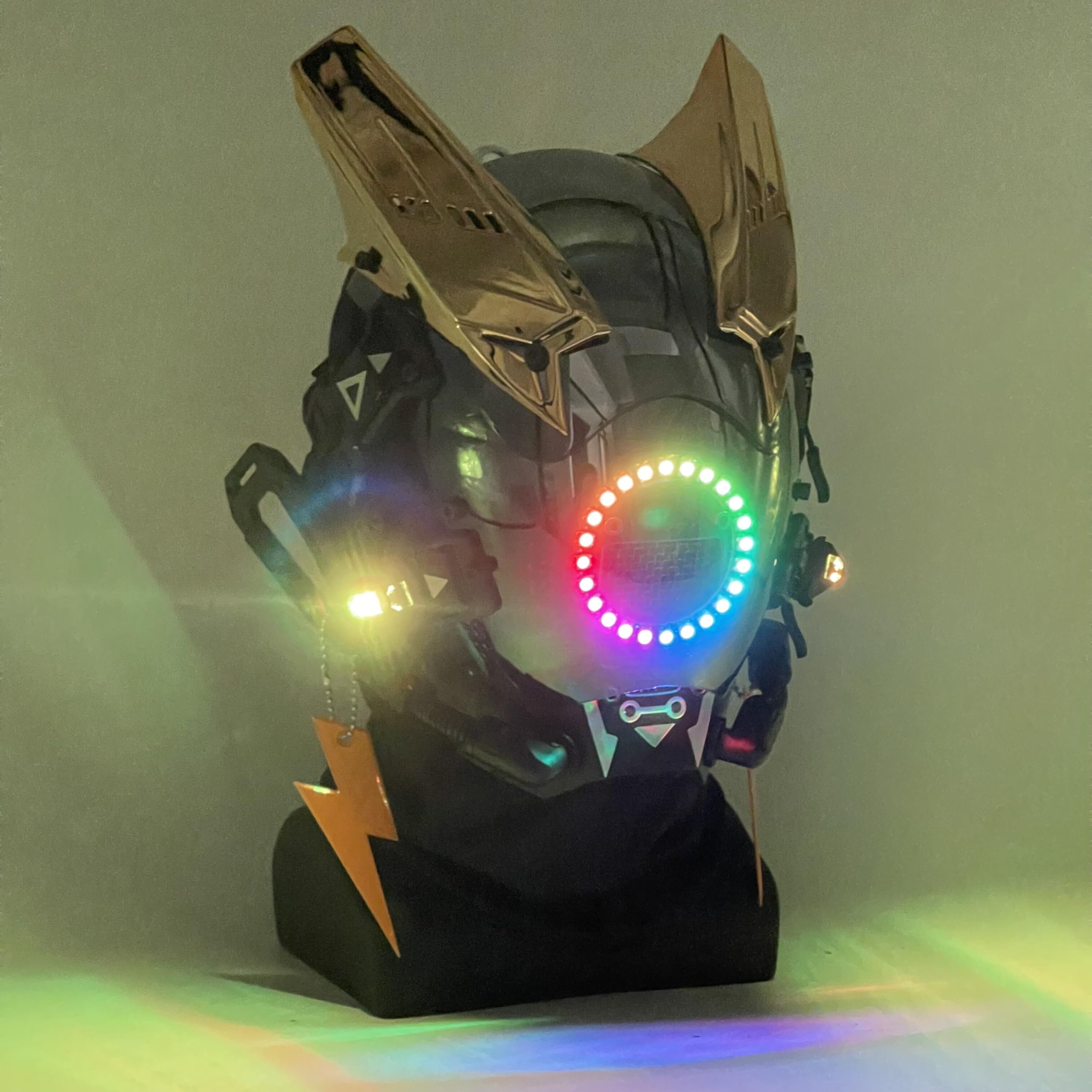 Masque punk futuriste réglable M-Clasp Series avec lumière bleue LED pour Halloween, soirées à thème et festivals de musique