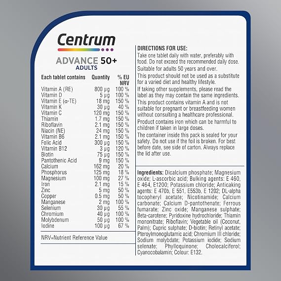 Centrum Advance 50+ Tablets Multivitamin & Mineral Supplements, with 24 Essential nutrients, Including Vitamin D, C, Zinc, 100 ct (Product May Vary). (Pack of 2)