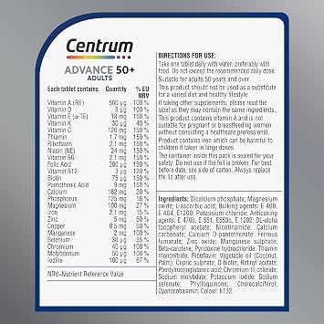 Centrum Advance 50+ Tablets Multivitamin & Mineral Supplements, with 24 Essential nutrients, Including Vitamin D, C, Zinc, 100 ct (Product May Vary). (Pack of 2)