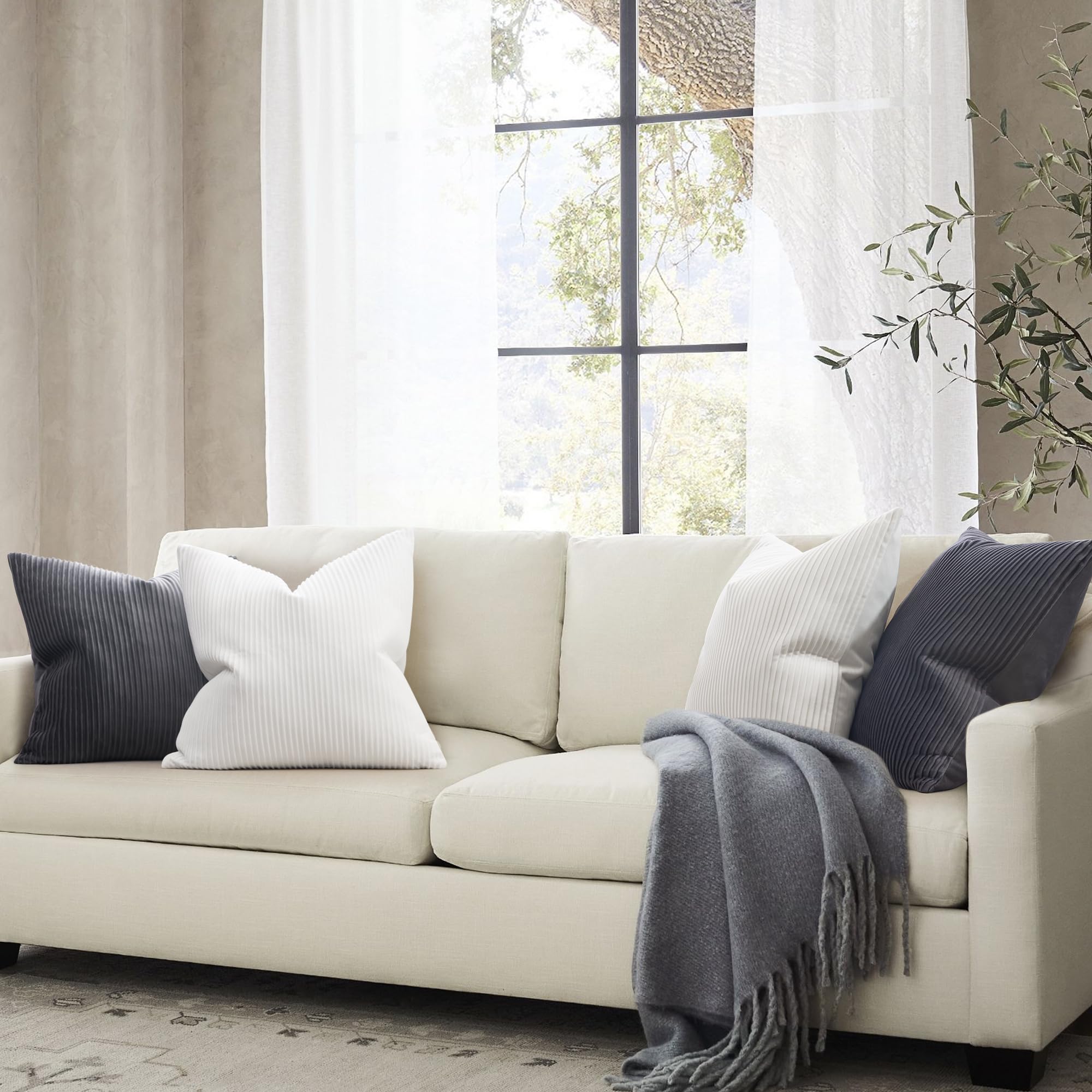 YCOLL Blanco Juego de 2 Cojines Sofa 30x50 Diseño de Rayas de Terciopelo Funda Cojin Suaves Fundas Cojines Decorativas Modernas para Decoración del Hogar,Decorativos de Lujo para Sofá,Cama
