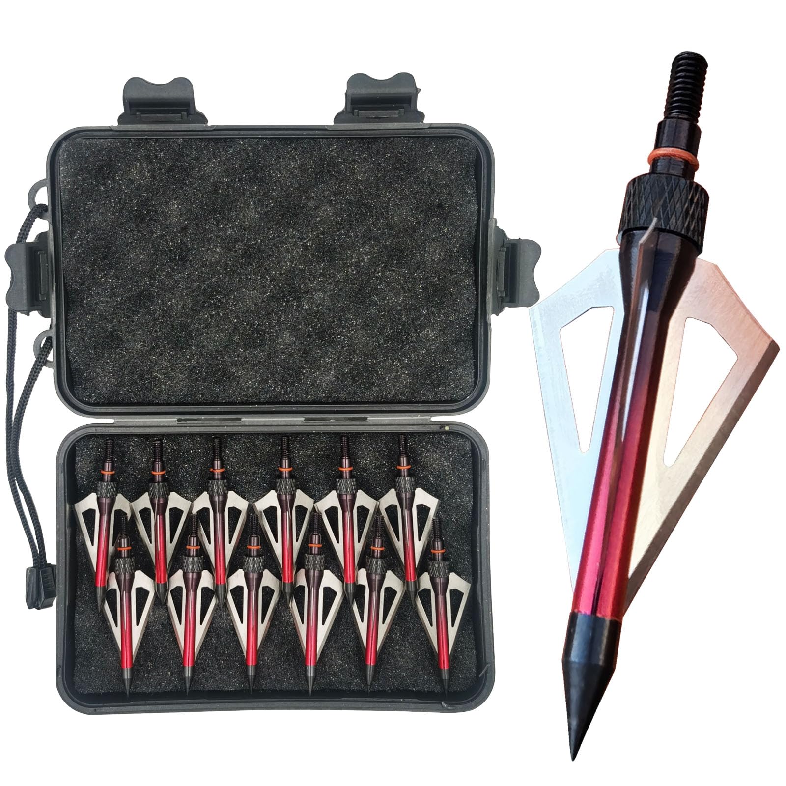 Hunting Broadheads 12PK 100 Grains Screw-in Arrow Archery 3 Blades Hunting Heads Arrow Tips Compatible with Crossbow and Compound Bow + 1 PK Broadhead Storage Case