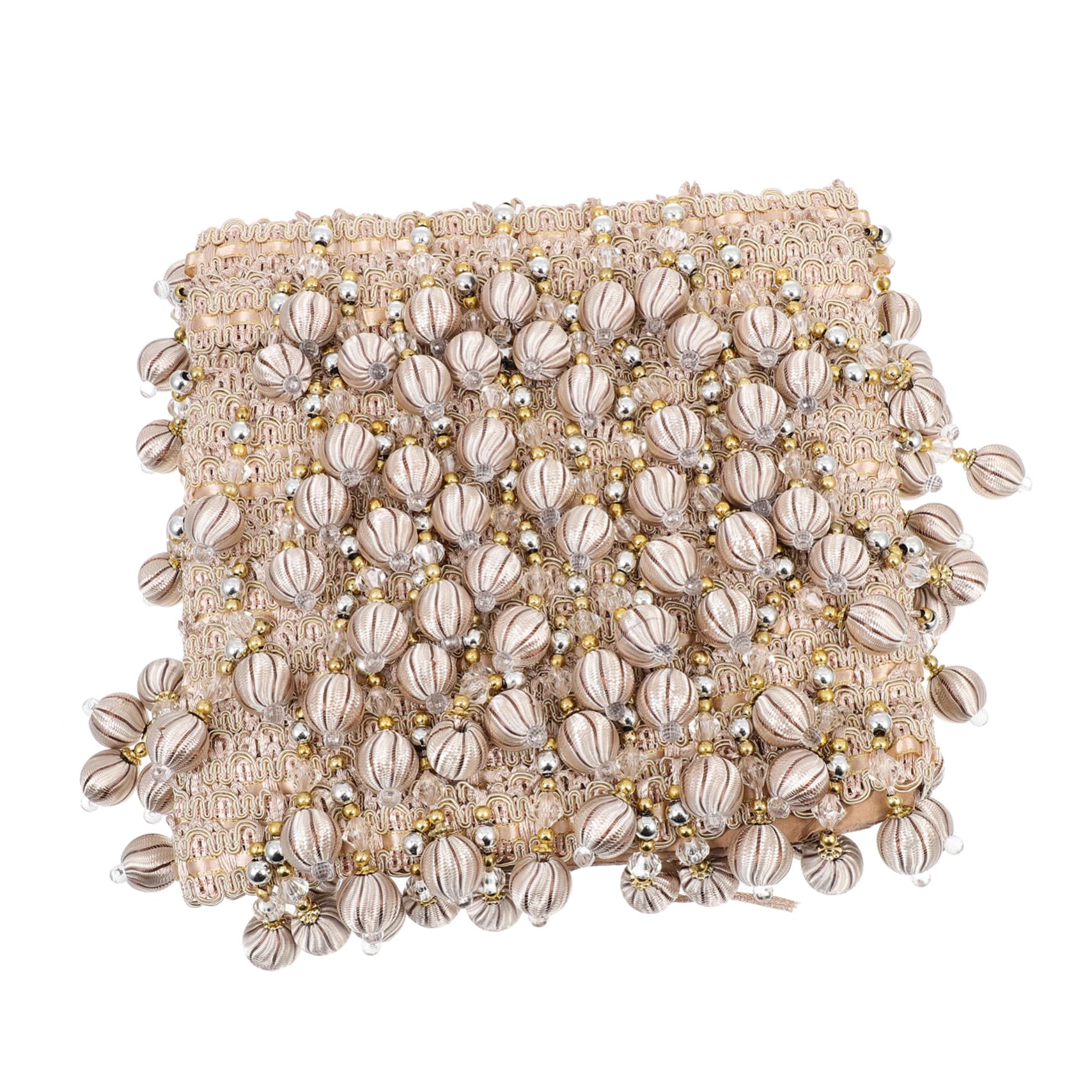 Frangia Perline Beige in Poliestere 12 Metri, Rifinitura Decorativa Per Tende e Divani, Accessorio Artigianale Per Sartoria e Arredamento Casa
