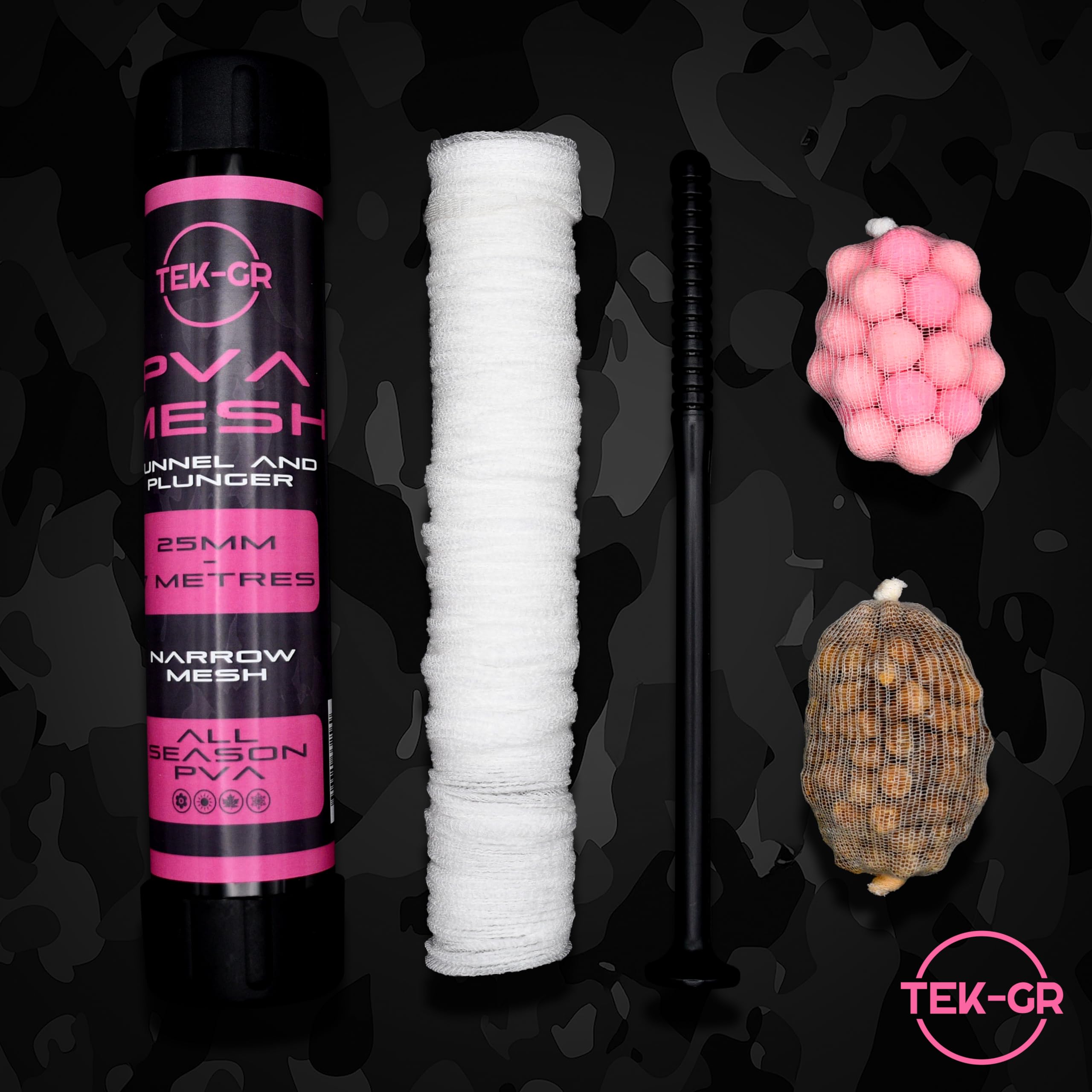 Tek-Gr 7Metres Pva Mesh Kit 25mm, 36mm, 44mm Pva Mesh Carp Fishing Accessories with Funnel & Plunger System - Image 3