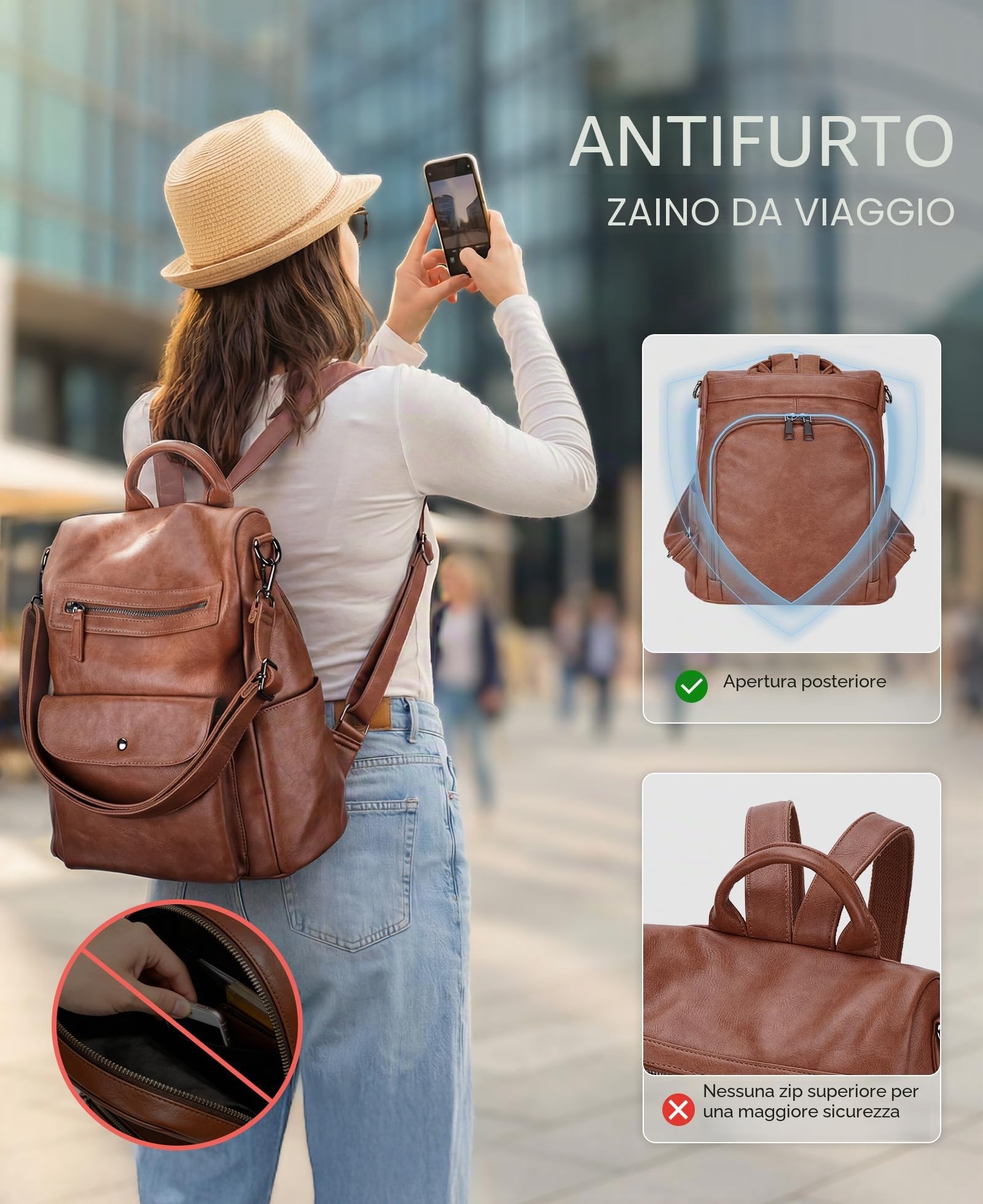 VX VONXURY Zaino Borsa da Donna, Zaino da Viaggio Antifurto in Ecopelle per Ragazze Zaino per il Lavoro Scolastico