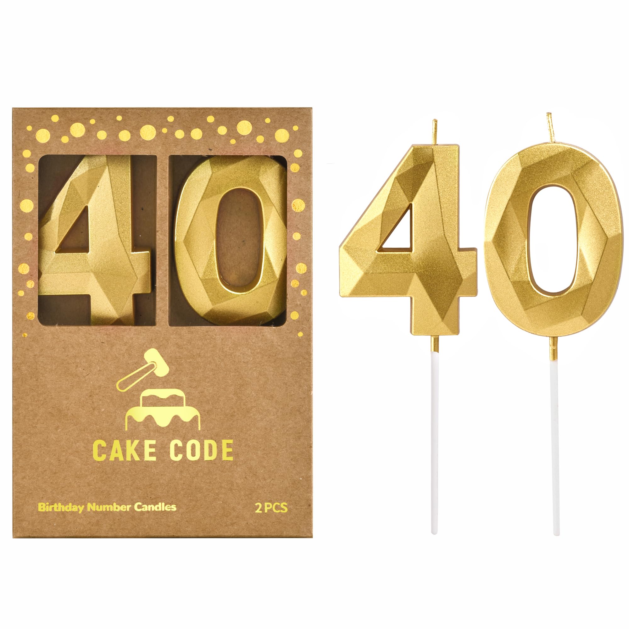 Velas de cumpleaños de cristal dorado de 2.76 pulgadas, 40 números, velas de números dorados, velas de números de pastel, celebración de fiesta