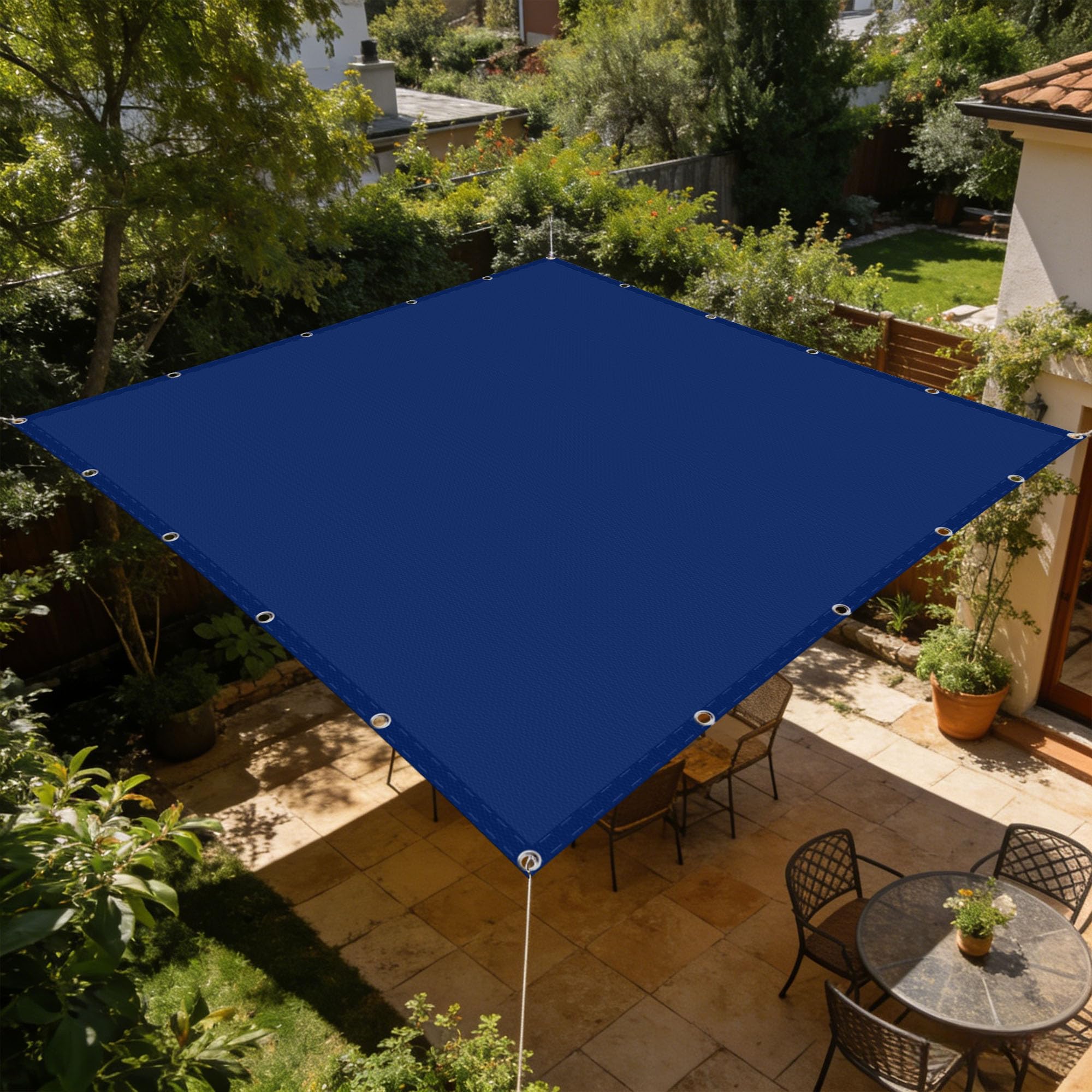 Voile d'ombrage pour balcon et jardin bleu foncé avec cordon