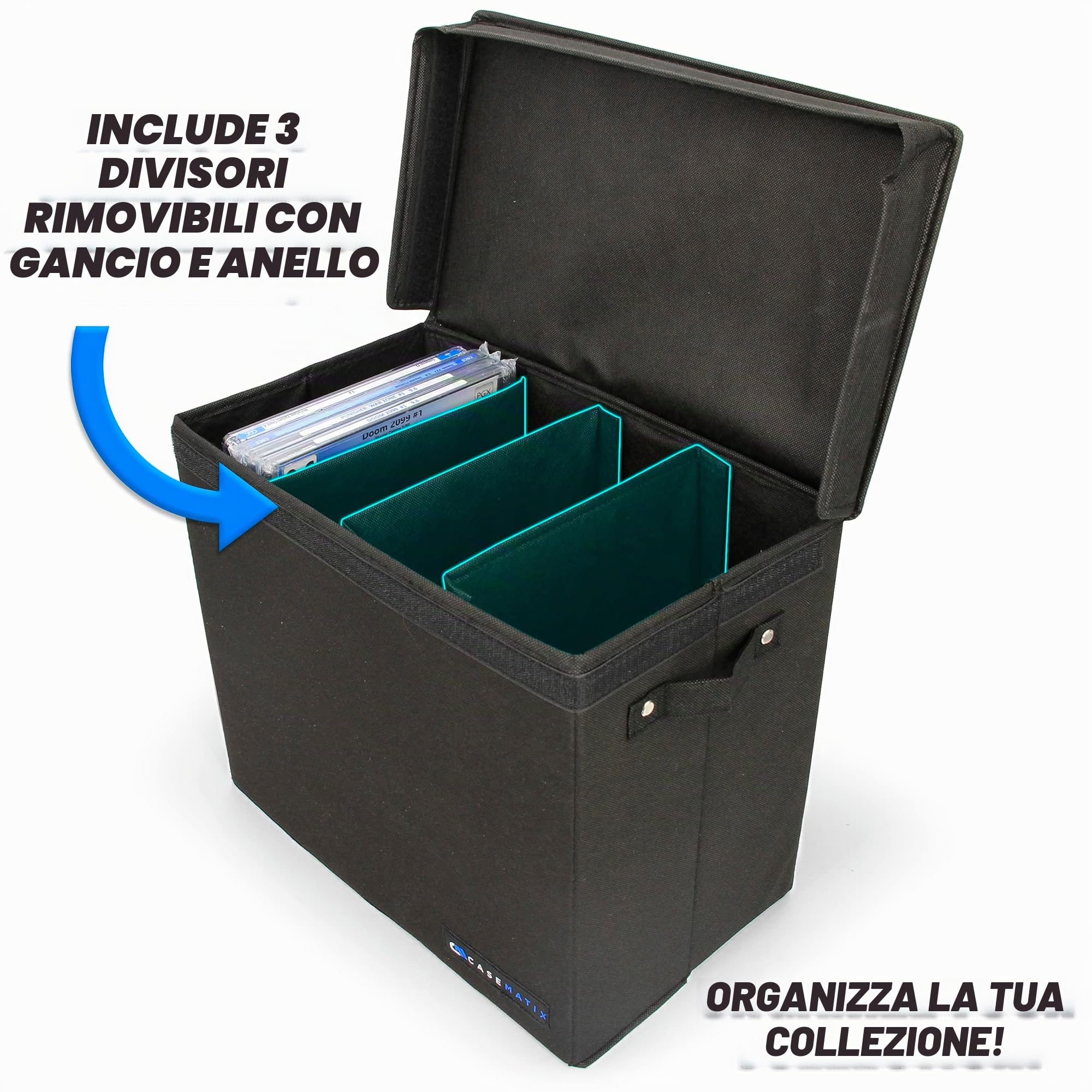 CASEMATIX Custodia graduata per fumetti per fino a 28 fumetti in grado CGC, cestino leggero con tre divisori rimovibili per fumetti