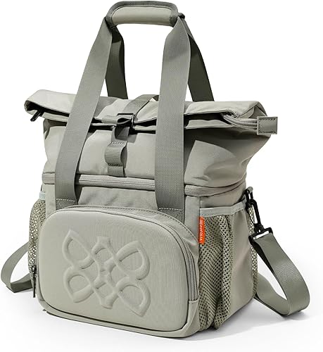 Miniatura 18 de Bolsa de almuerzo aislada de doble compartimento, con 2 compartimentos a prueba de fugas y tapa enrollable, lonchera de 13L para el trabajo (marrón