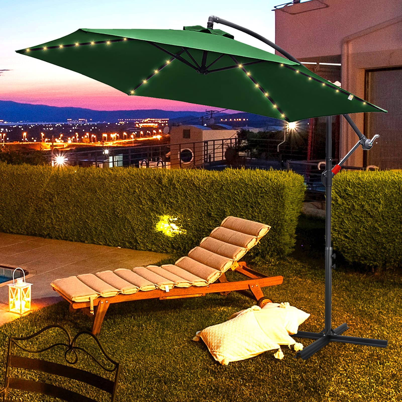 Eulenke 300/350 cm Parasol przeciwsłoneczny z korbą ręczną, regulowany kąt nachylenia i wysokość, parasol ogrodowy z ochroną UV na balkon, do ogrodu, tarasu
