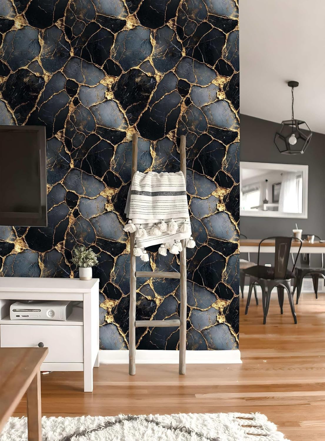 Black Gold Marble Peel and Stick Wallpaper, Luxury Textured Wallpaper for Home Decor | 17.7" x 118", Self-Adhesive, Waterproof Vinyl