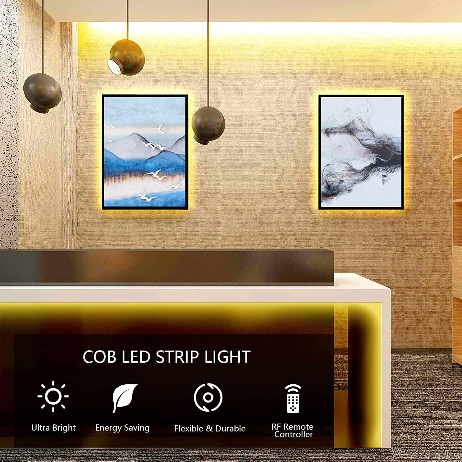 JINABLOSSY 24V Striscia LED COB 5M Bianco Naturale 3000K CRI 93+ Alta Densità 1600 LEDs Alta Luminosità Luci LED per Soggiorno Natale Bar Decorazioni(Solo Striscia)