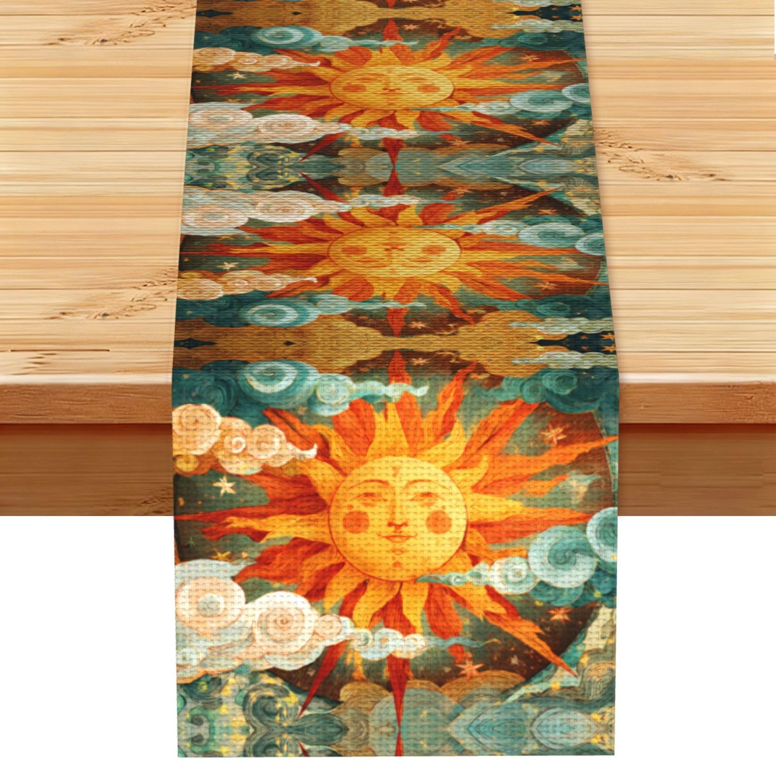 Sun picture book illustration Linen Feel Table Runner Wedding Party Home Decoration