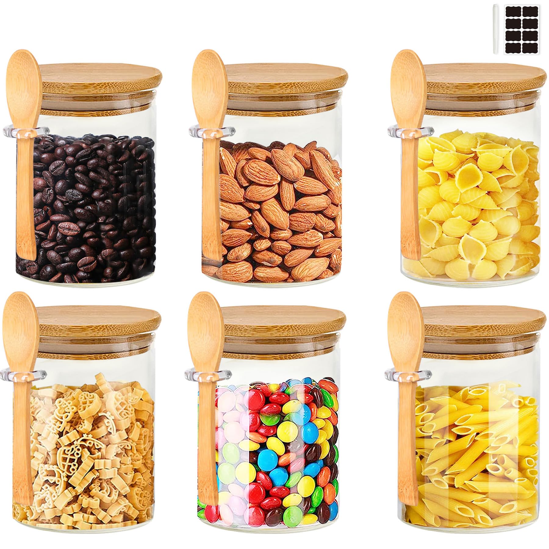 Tarros de Cristal con Tapa,540ML Botes de Cristal con Cuchara y Tapa,Ideal para Guardar Productos Secos,Especias,Té,Café,Frutos Secos,Semillas etc