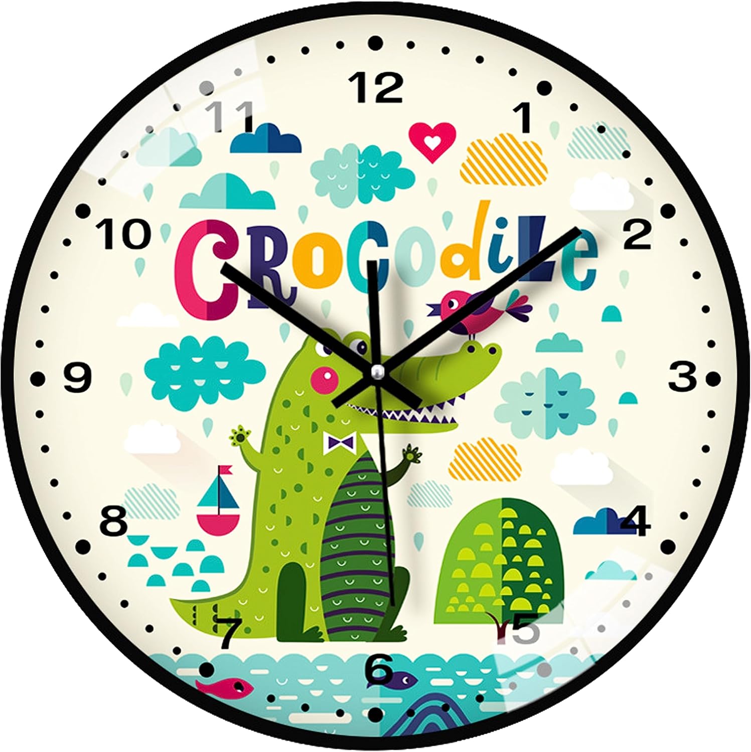 EDLumos Children's Wall Clock Adorable Green Crocodile