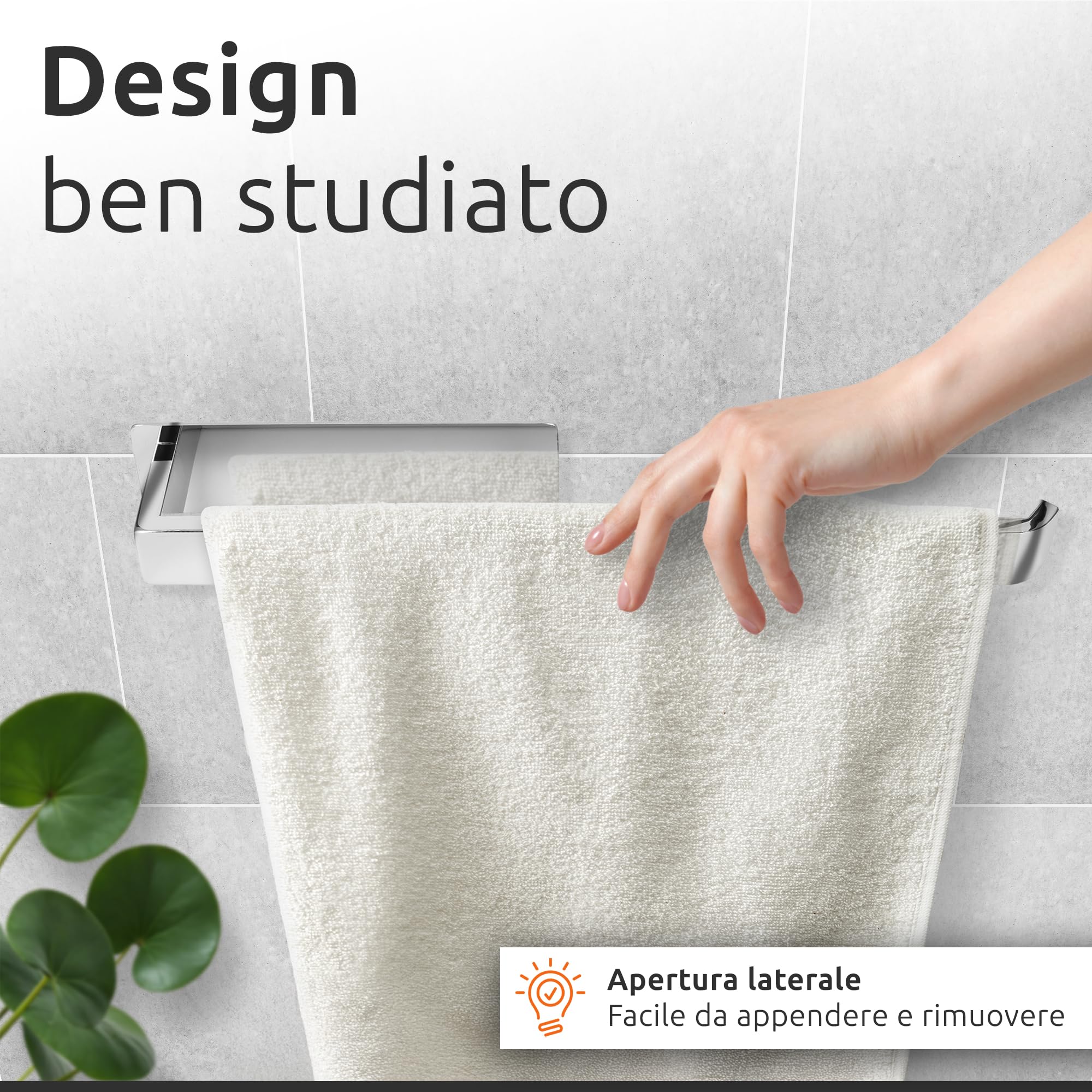 ECENCE Porta Asciugamani Bagno Adesivo 3M cromo senza Foratura 38cm - Portasciugamani Moderna in Acciaio Inox 304, Antiruggine per Bidet, Cucina e WC Ospiti
