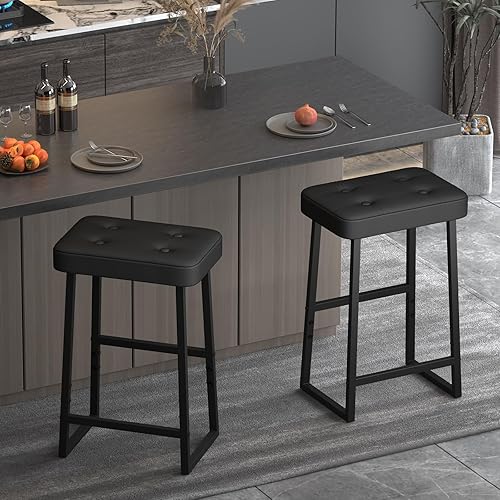 Miniatura 6 de Taburete de bar, taburetes de bar de altura de mostrador, sillas modernas de isla de cocina, cuero sintético con costuras, 26 pulgadas de alto, para
